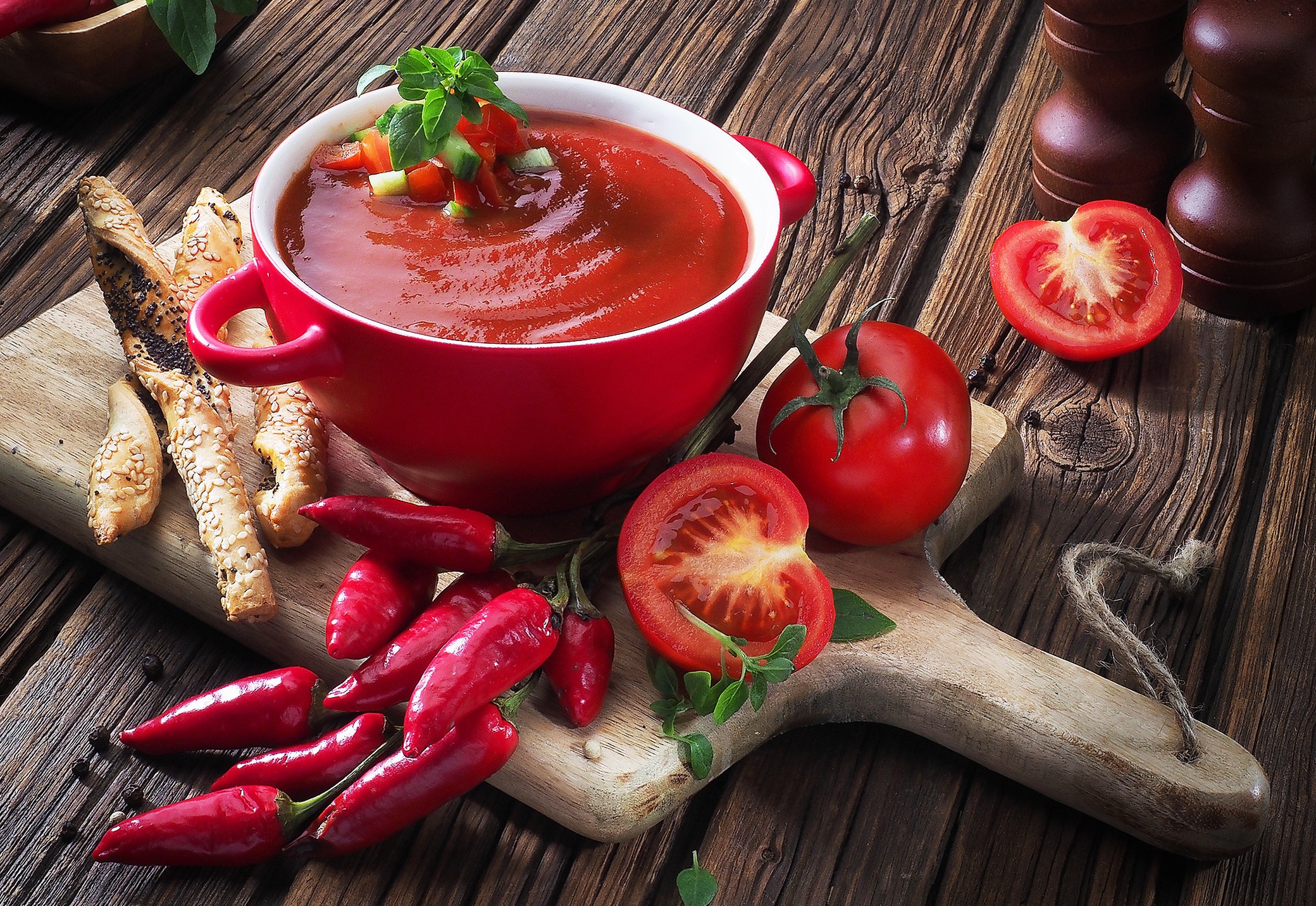 Free download wallpaper Food, Pepper, Bread, Tomato, Soup, Gazpacho on your PC desktop