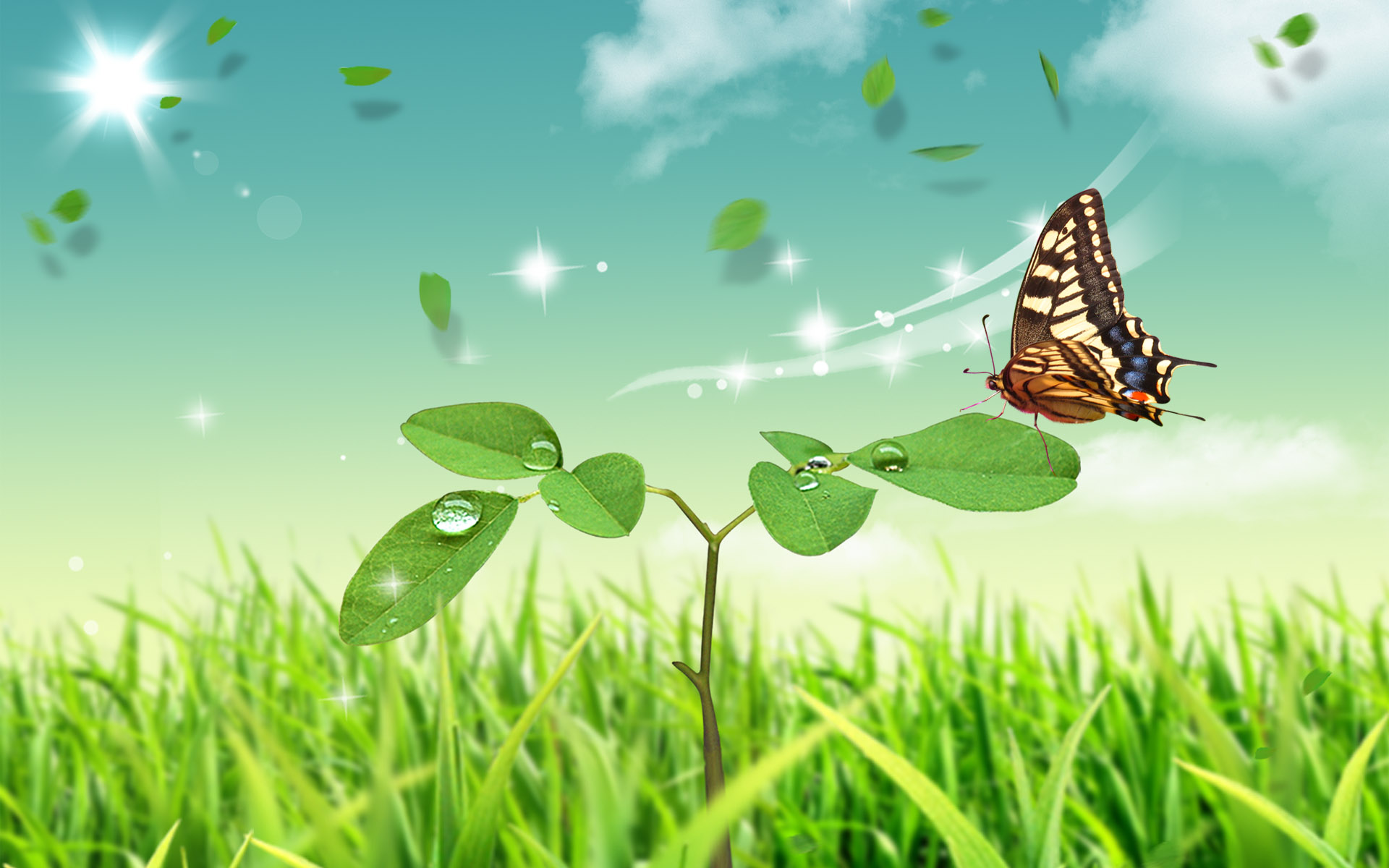 Скачать картинку Животные, Растение, Бабочка, Зеленый, Листва в телефон бесплатно.