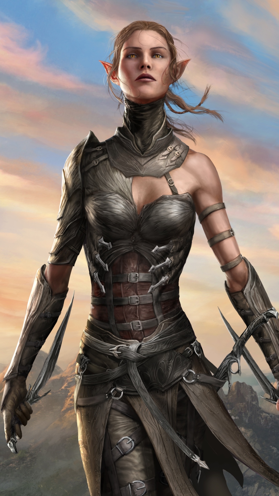 video game, divinity: original sin ii, woman warrior, yellow eyes, dagger, pointed ears