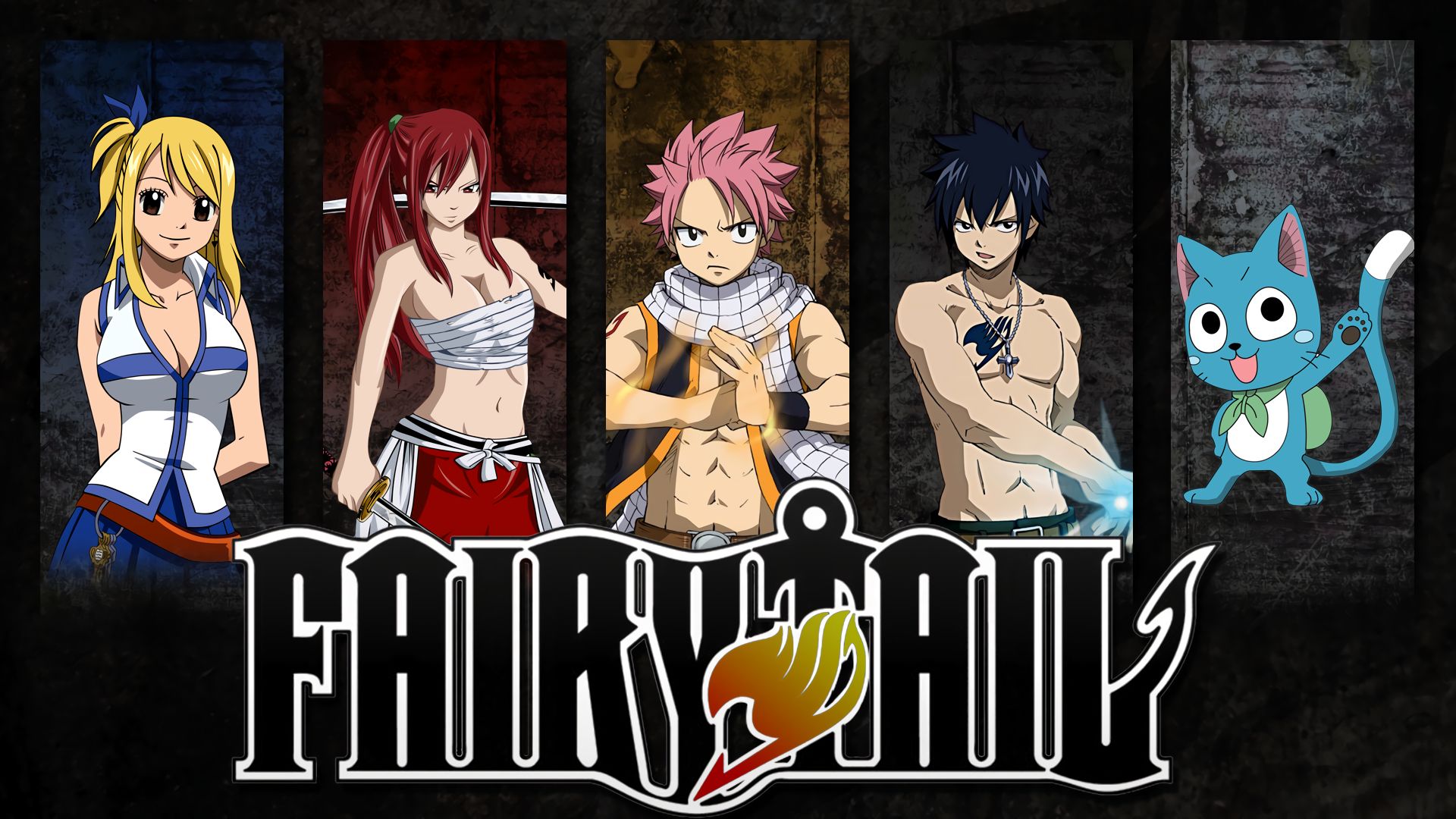 Baixar papel de parede para celular de Anime, Fairy Tail, Lucy Heartfilia, Natsu Dragneel, Erza Scarlet, Cinza Fullbuster, Feliz (Fairy Tail) gratuito.