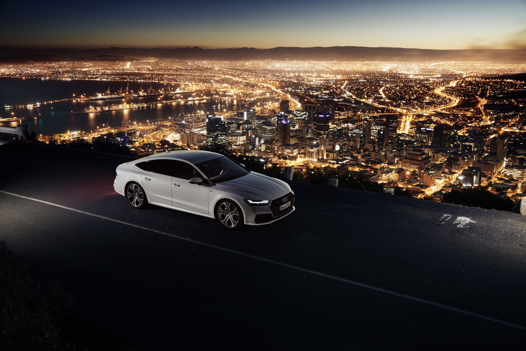 Download mobile wallpaper Night, Audi, City, Car, Audi A7, Vehicles, White Car for free.