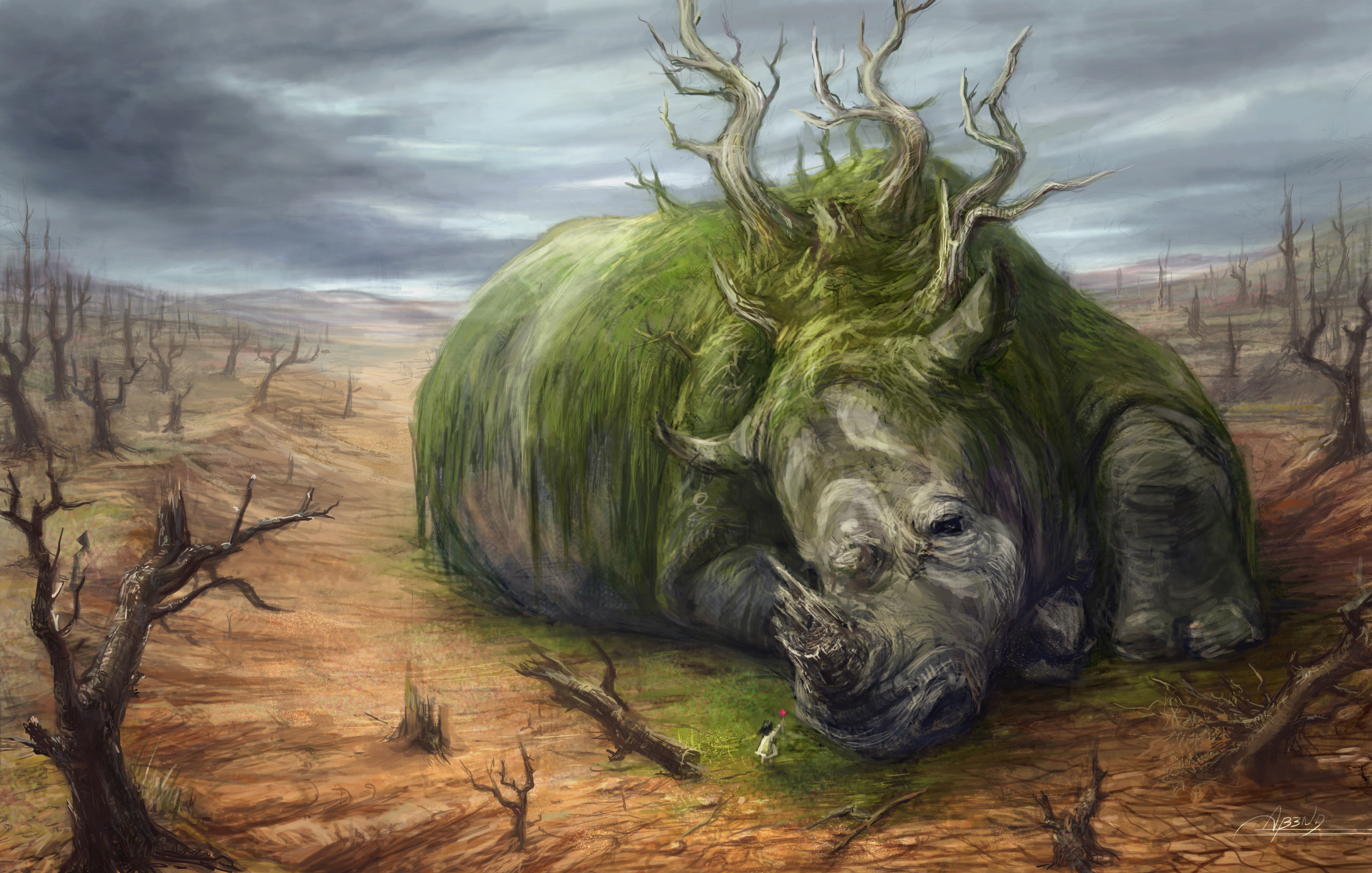 Download mobile wallpaper Fantasy, Desert, Animal, Child, Rhino, Fantasy Animals for free.