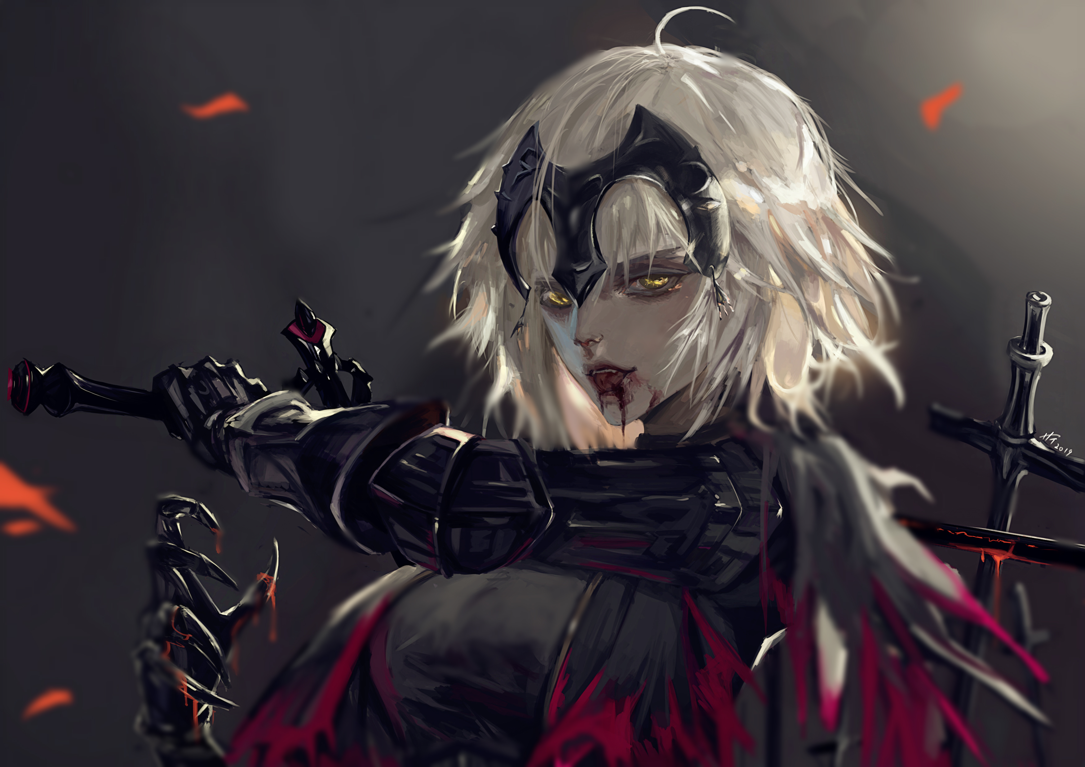 Download mobile wallpaper Anime, Blood, Yellow Eyes, Sword, Short Hair, White Hair, Fate/grand Order, Jeanne D'arc Alter, Avenger (Fate/grand Order), Fate Series for free.
