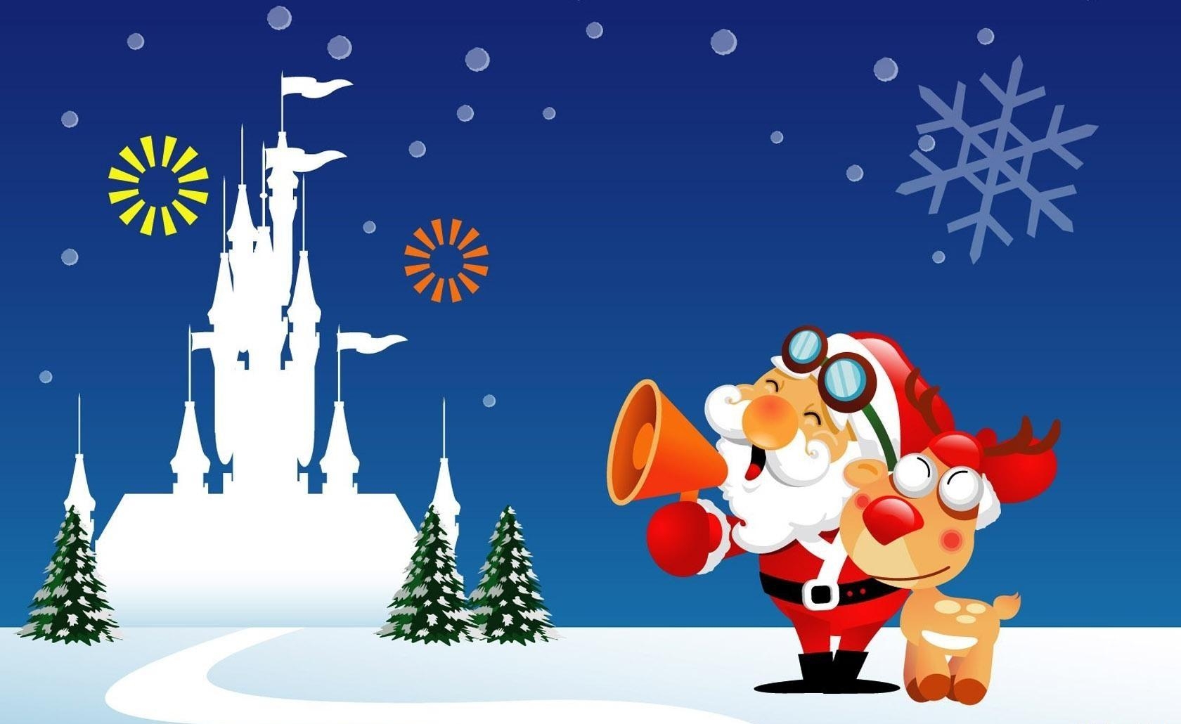 holidays, santa claus, fir trees, lock, christmas, holiday, deer, shout, megaphone