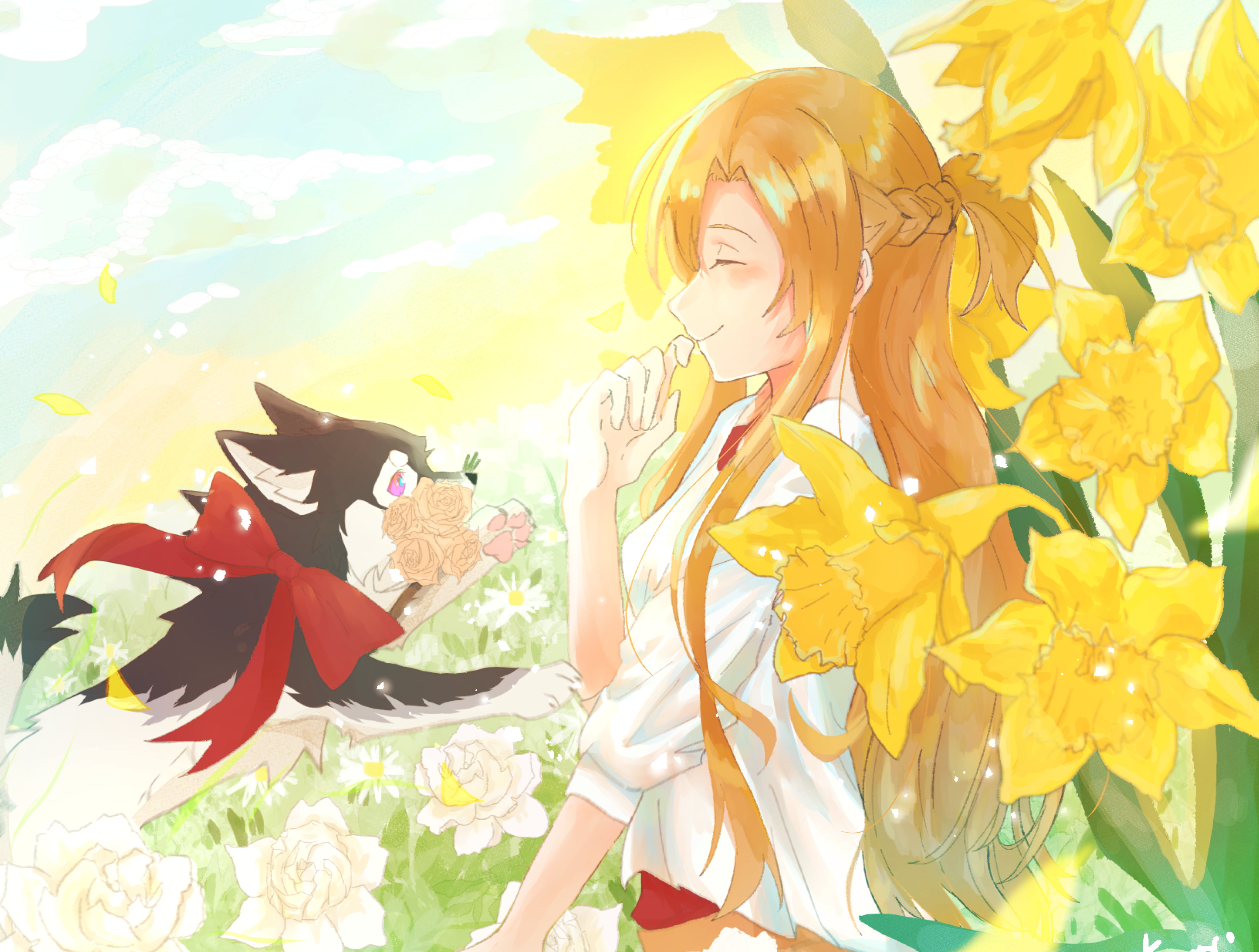Laden Sie das Blume, Hund, Animes, Asuna Yuuki, Sword Art Online-Bild kostenlos auf Ihren PC-Desktop herunter