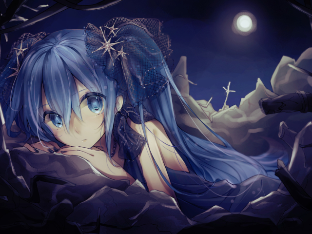 Free download wallpaper Anime, Moon, Vocaloid, Blue Eyes, Blue Hair, Hatsune Miku, Long Hair, Twintails on your PC desktop