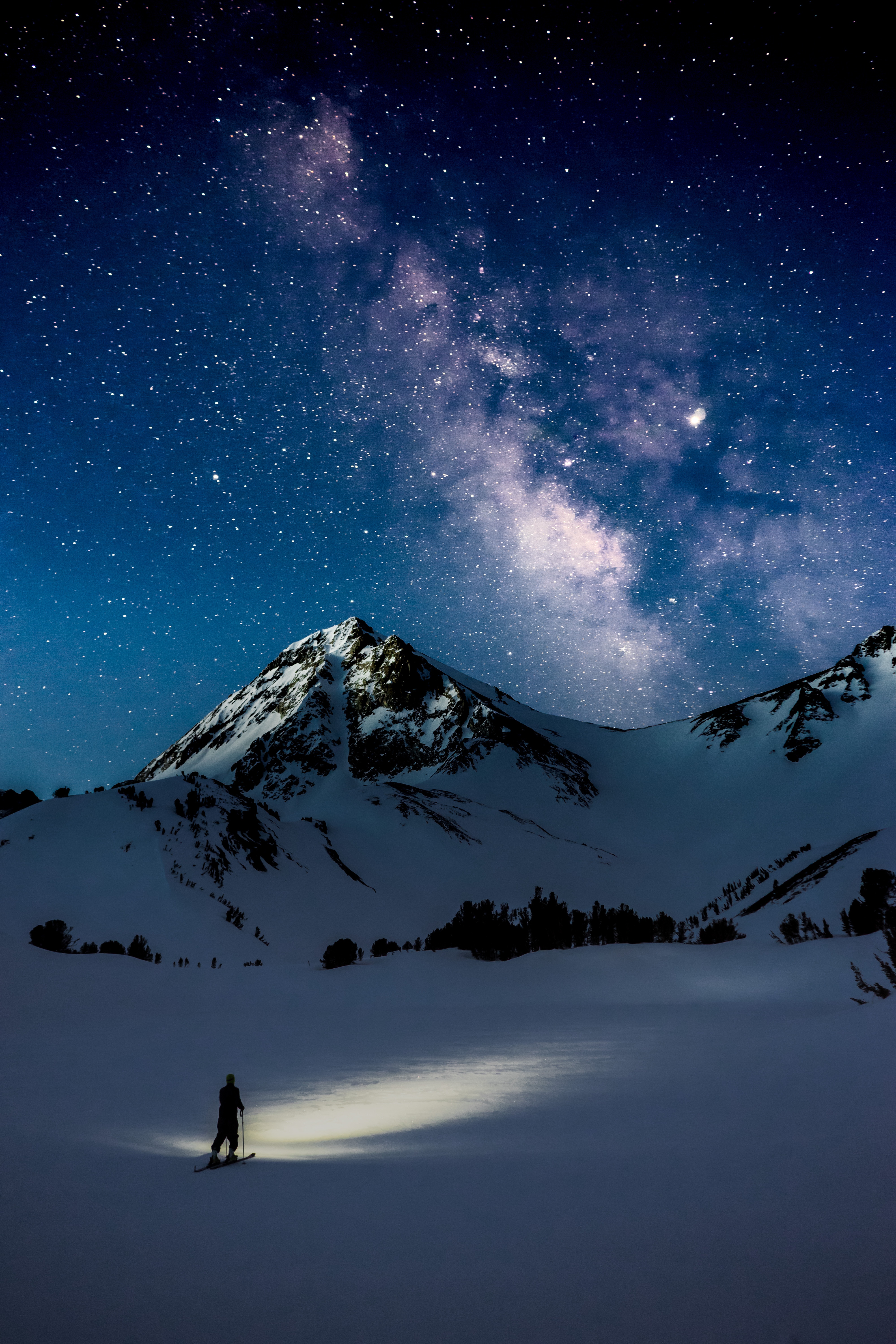 108357 baixar papel de parede via láctea, natureza, montanhas, noite, neve, céu estrelado - protetores de tela e imagens gratuitamente