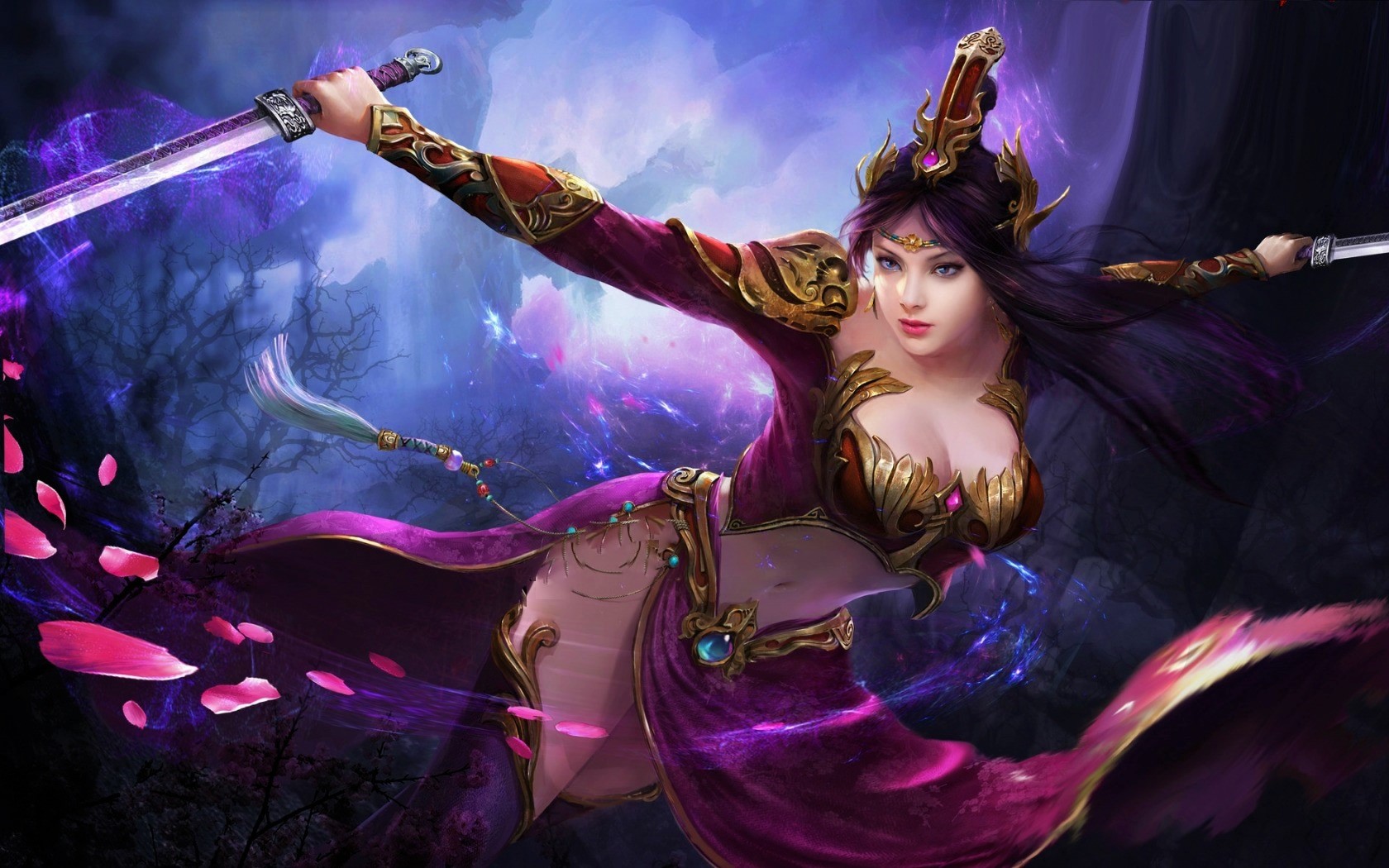 Free download wallpaper Fantasy, Katana, Women Warrior, Woman Warrior, Purple Hair on your PC desktop