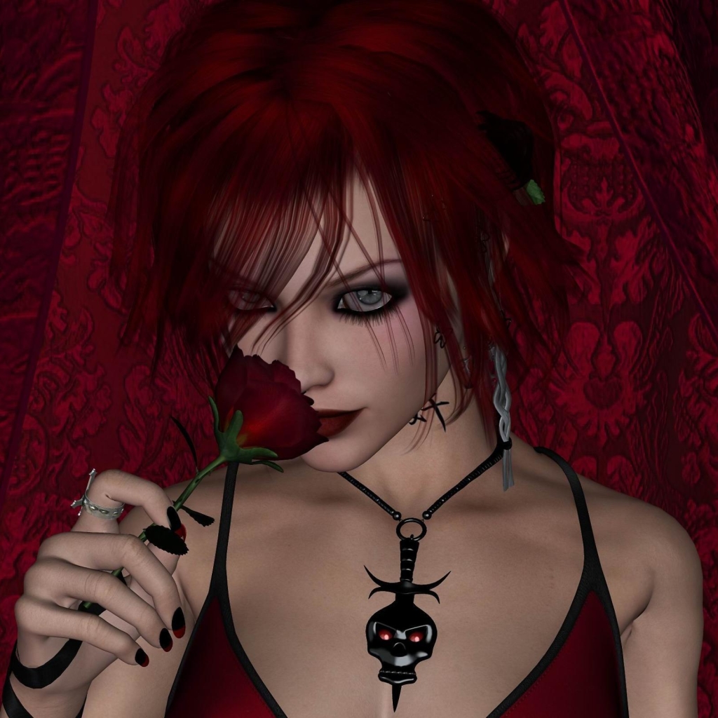 Download mobile wallpaper Fantasy, Gothic, Rose, Women, Blue Eyes, Red Hair for free.