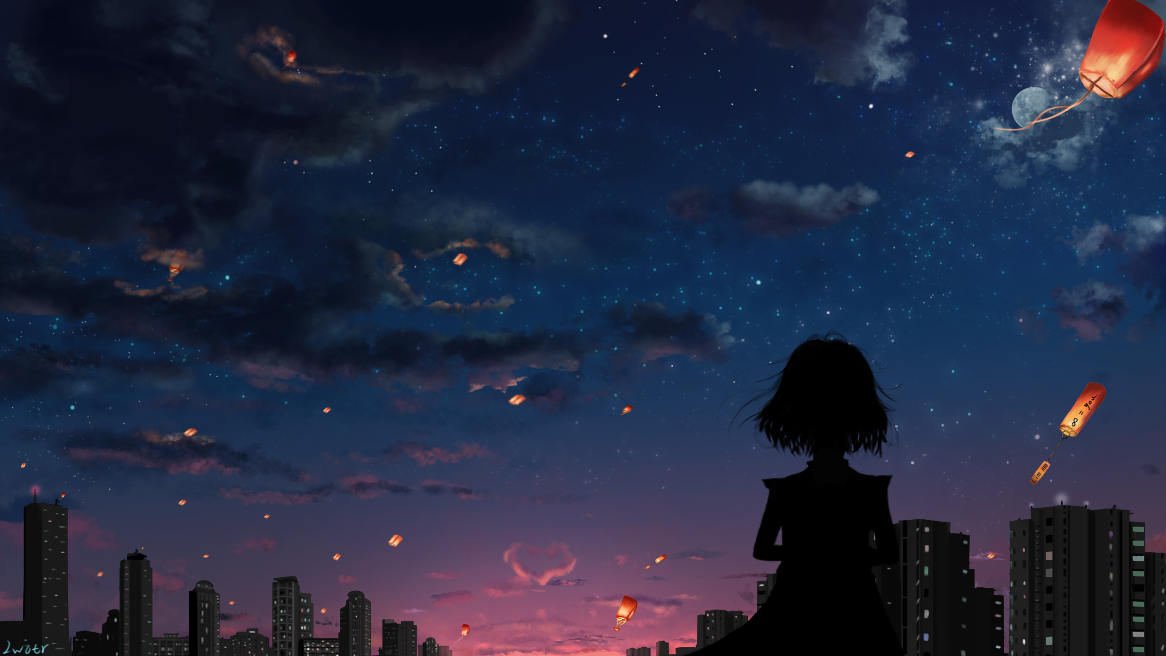 Download mobile wallpaper Anime, Stars, Night, City, Cloud, Original for free.