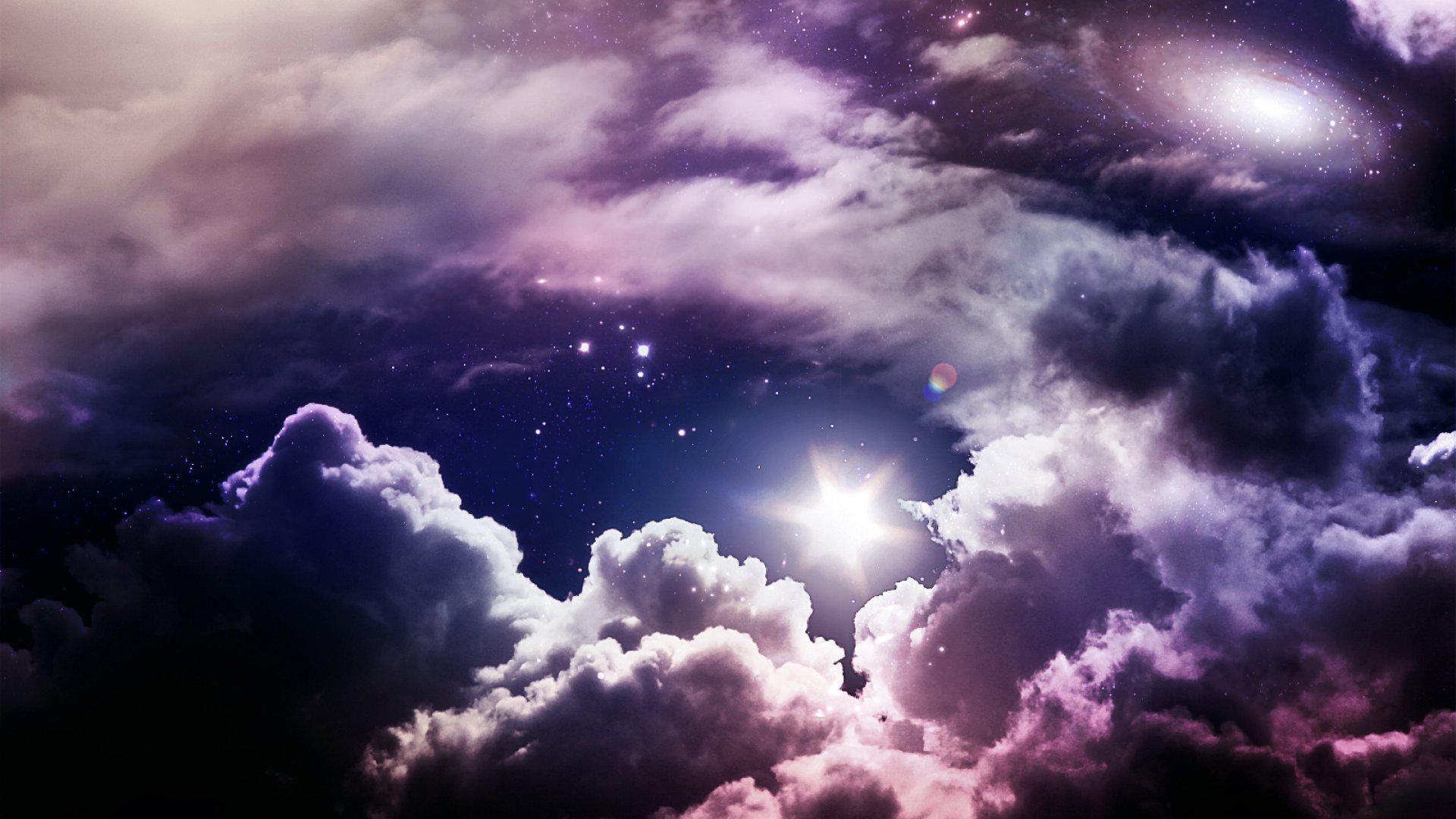 Скачать обои бесплатно Небо, Облака, Звездное Небо, Галактика, Пурпурный, Земля/природа картинка на рабочий стол ПК