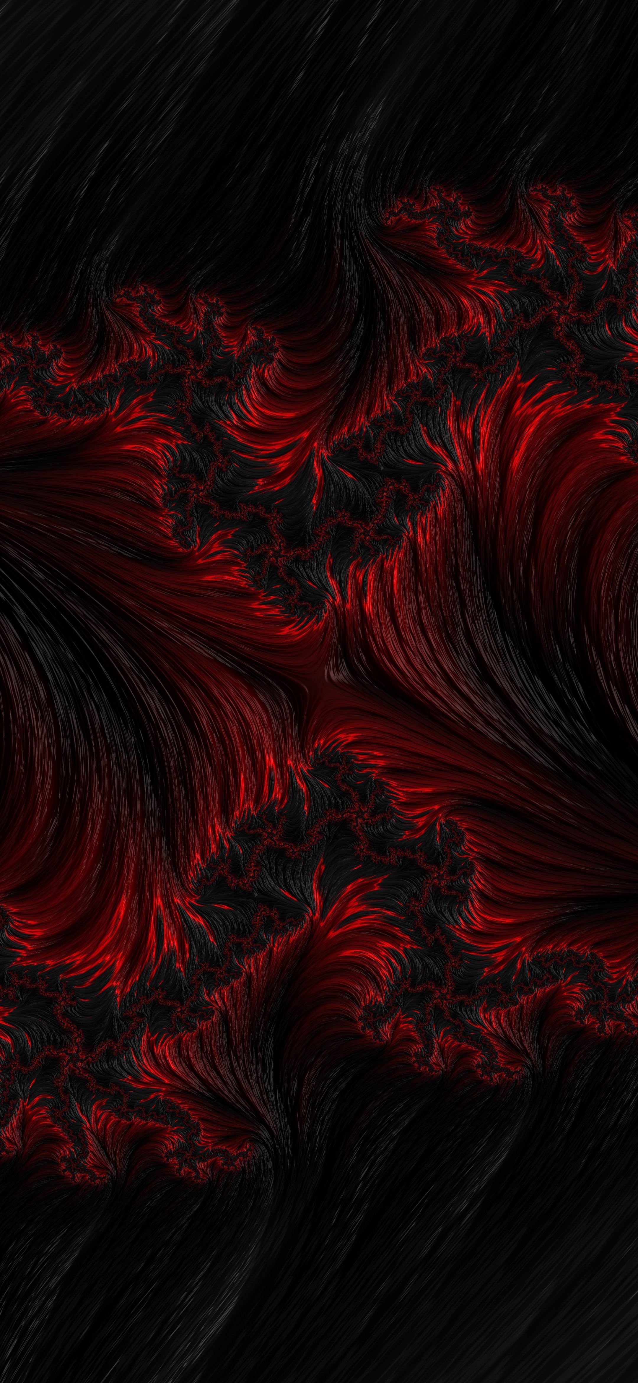 wavy, black, abstract, red, fractal 4K