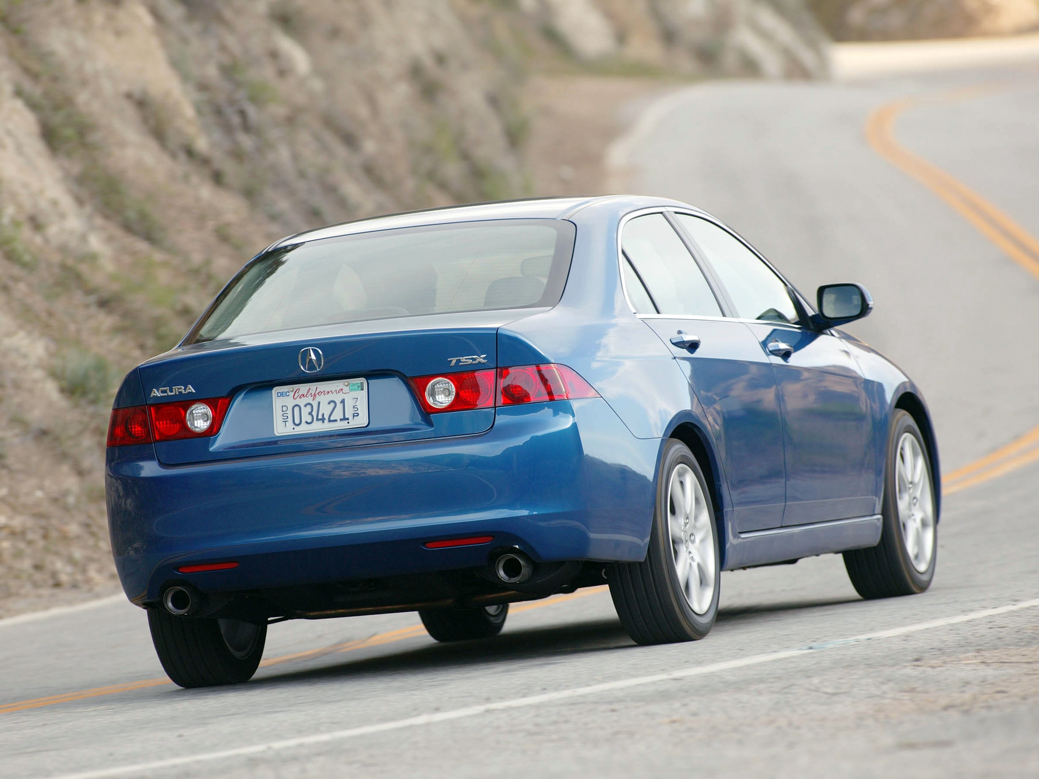 auto, nature, acura, cars, blue, asphalt, back view, rear view, speed, style, akura, 2003, tsx