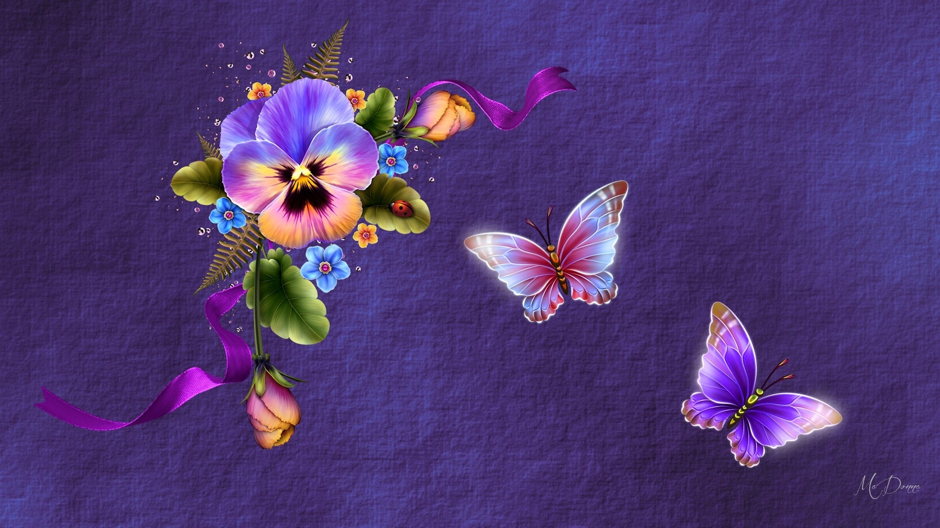 Free download wallpaper Flower, Butterfly, Spring, Artistic, Pansy on your PC desktop