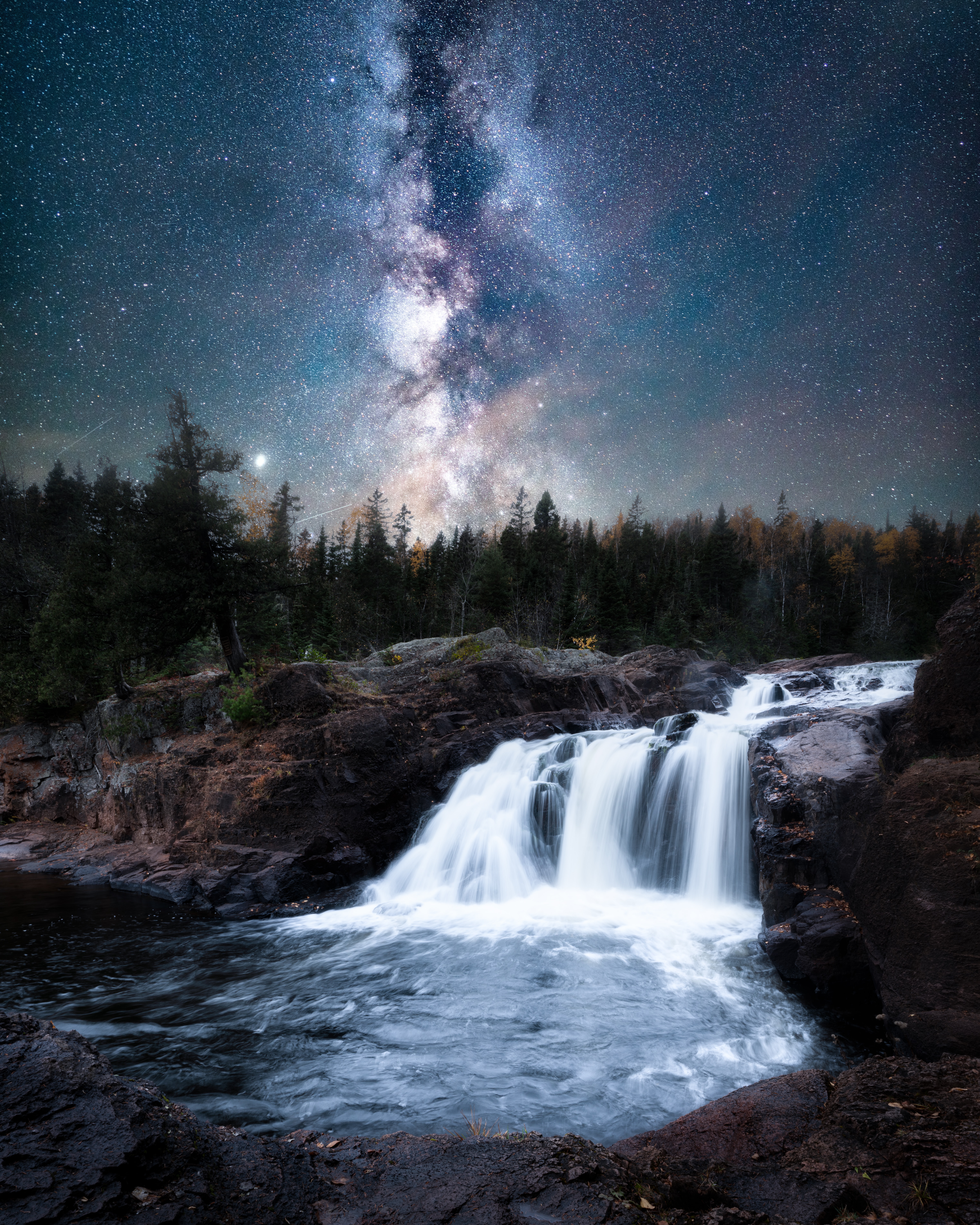 Free download wallpaper Nature, Waterfall, Stars, Night, Landscape, Milky Way on your PC desktop