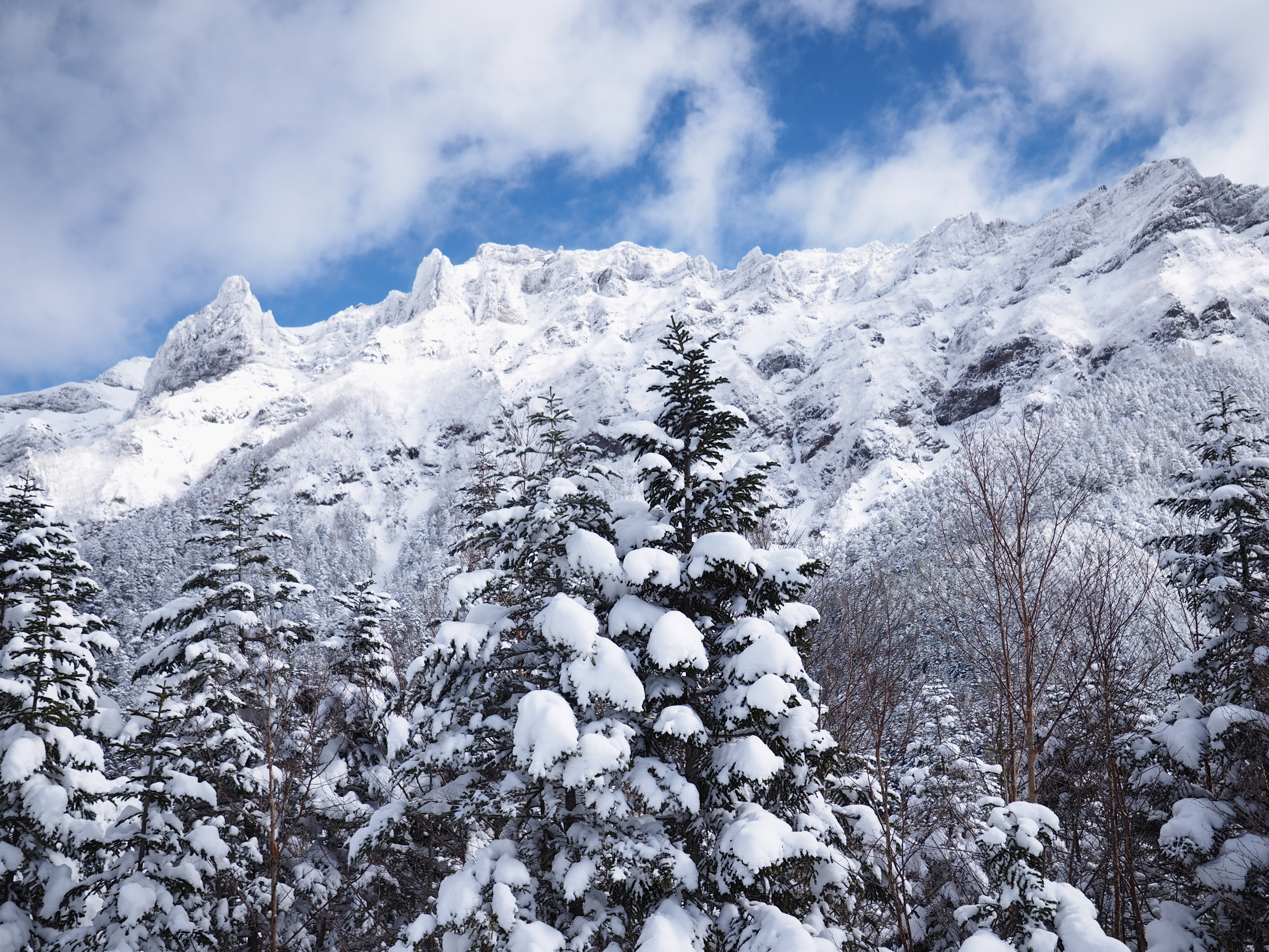 Download mobile wallpaper Winter, Snow, Trees, Landscape, Mountains, Nature for free.