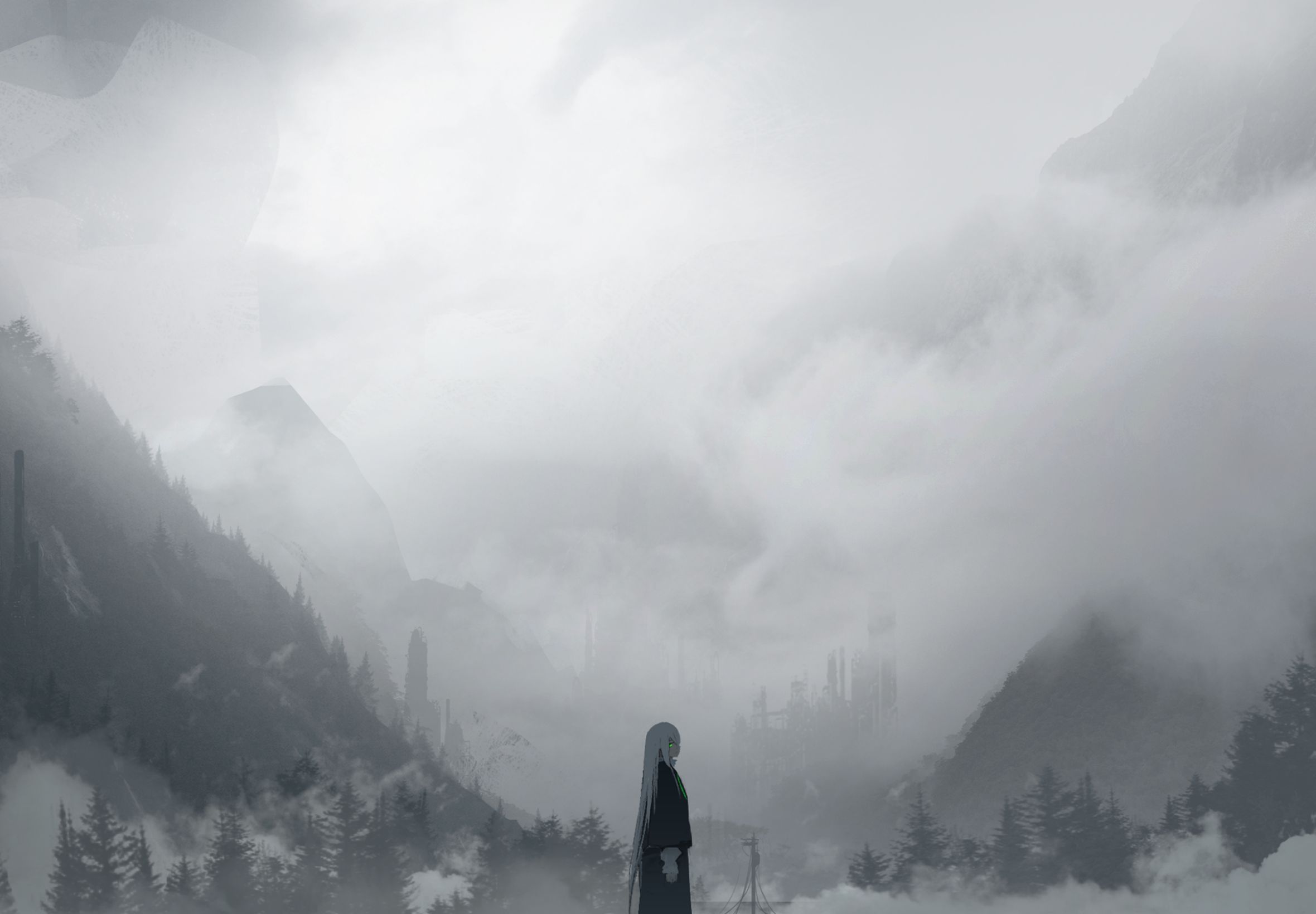 Handy-Wallpaper Landschaft, Nebel, Animes kostenlos herunterladen.