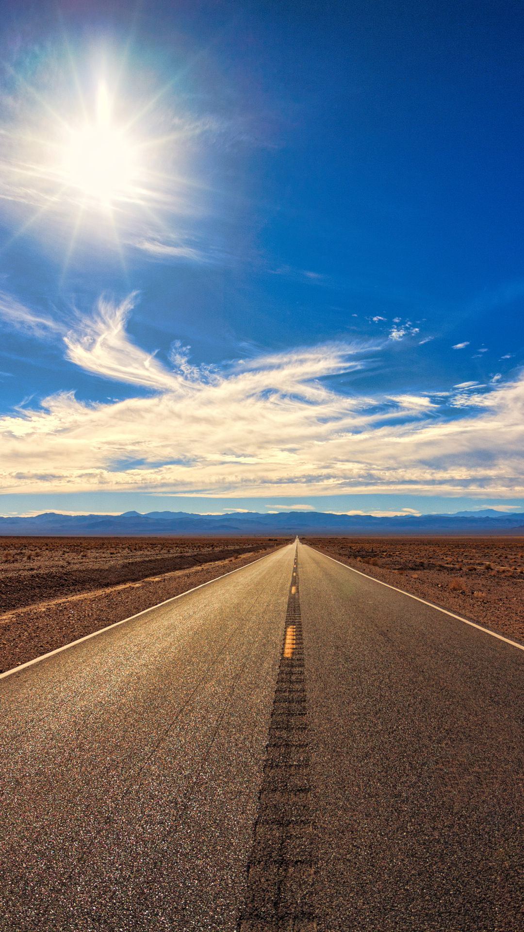 Download mobile wallpaper Landscape, Nature, Sky, Sun, Desert, Road, Man Made for free.