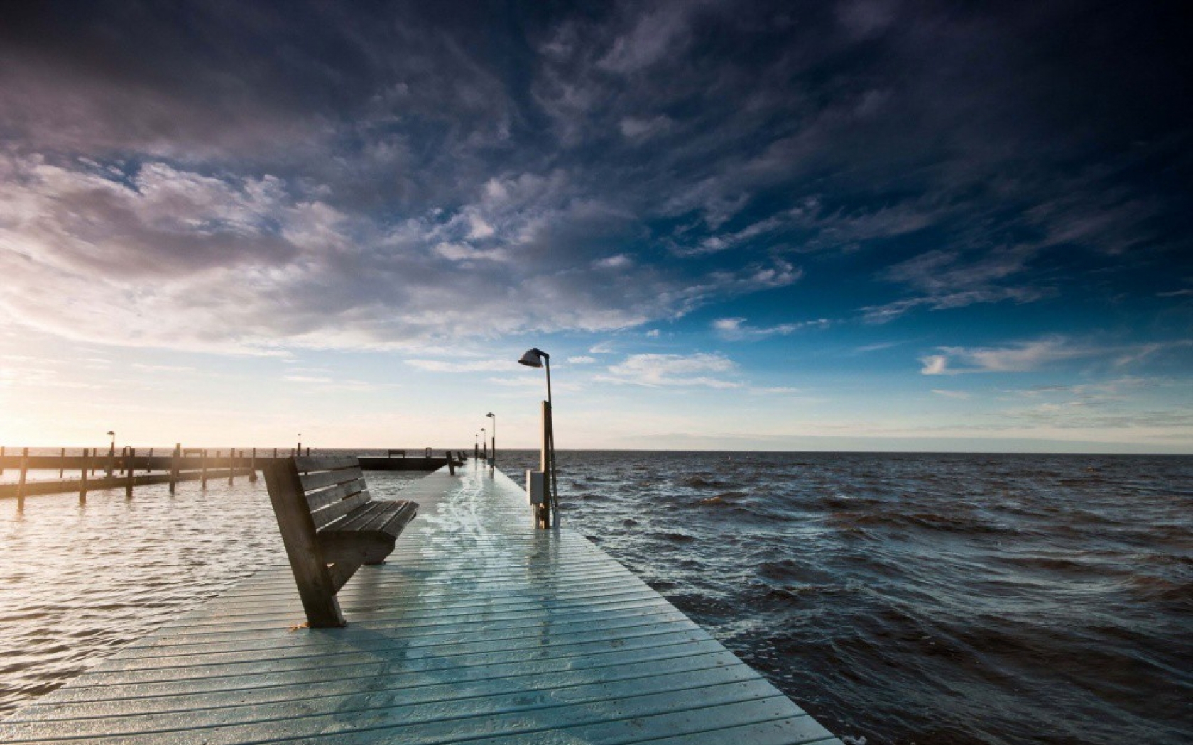 Handy-Wallpaper Bank, Seebrücke, Ozean, Meer, Menschengemacht kostenlos herunterladen.