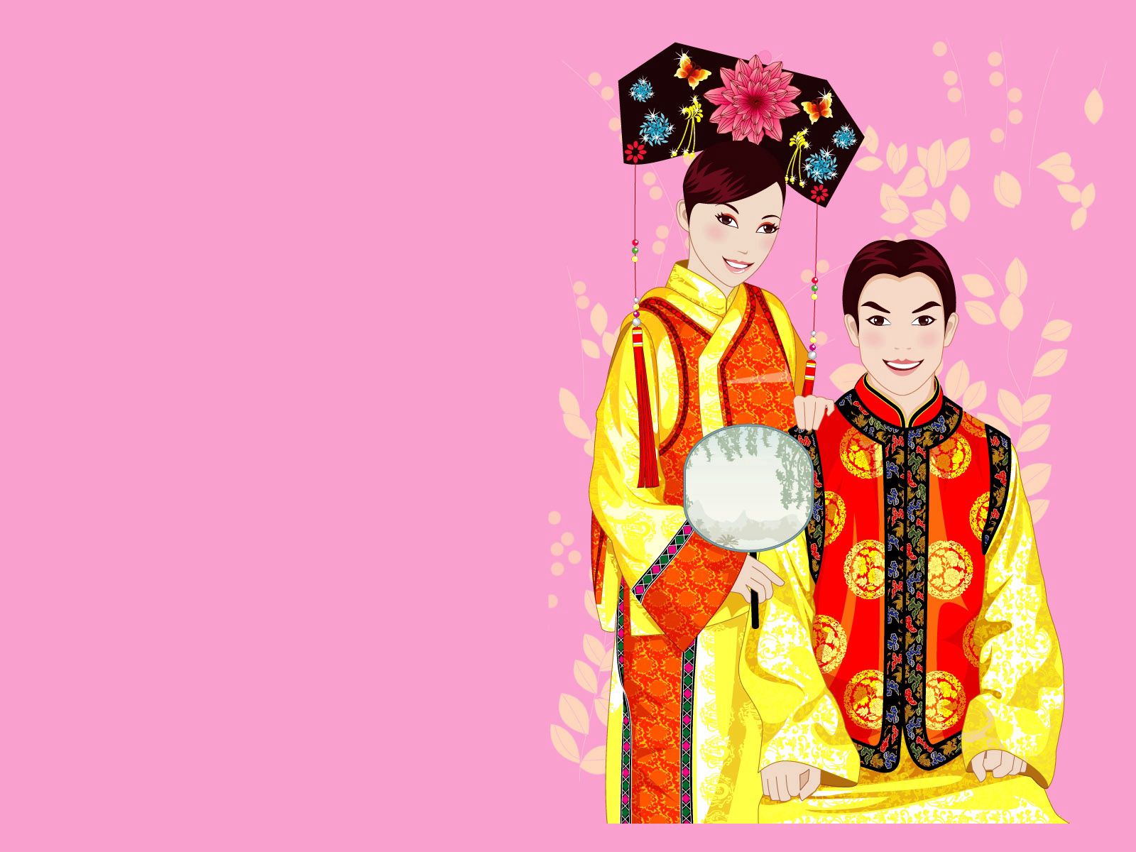 vector, couple, pair, girl, guy, kimono, china, costumes