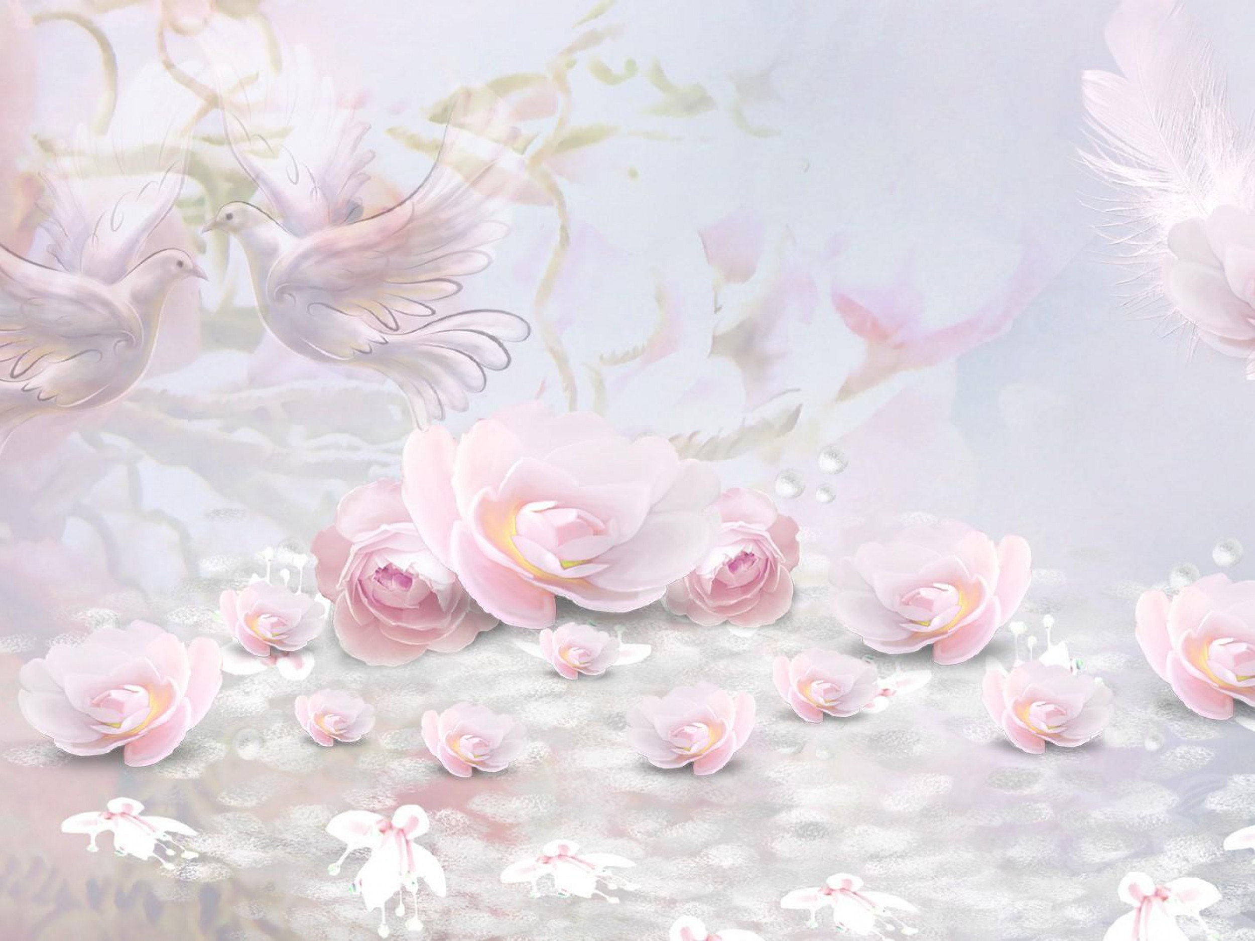 Download mobile wallpaper Flower, Rose, Artistic, Dove, Petal, Pink Flower for free.
