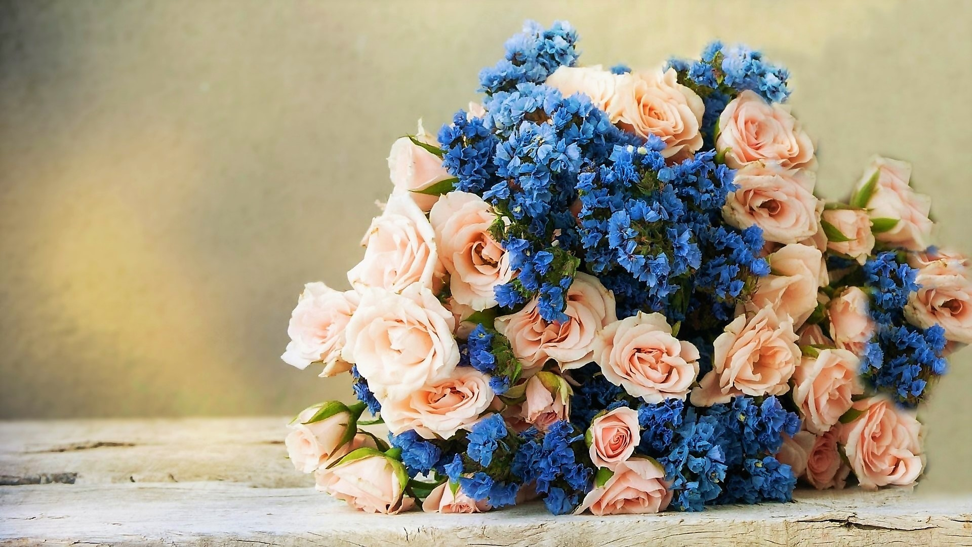 無料モバイル壁紙花, 薔薇, 花束, 青い花, マンメイド, 桃の花をダウンロードします。
