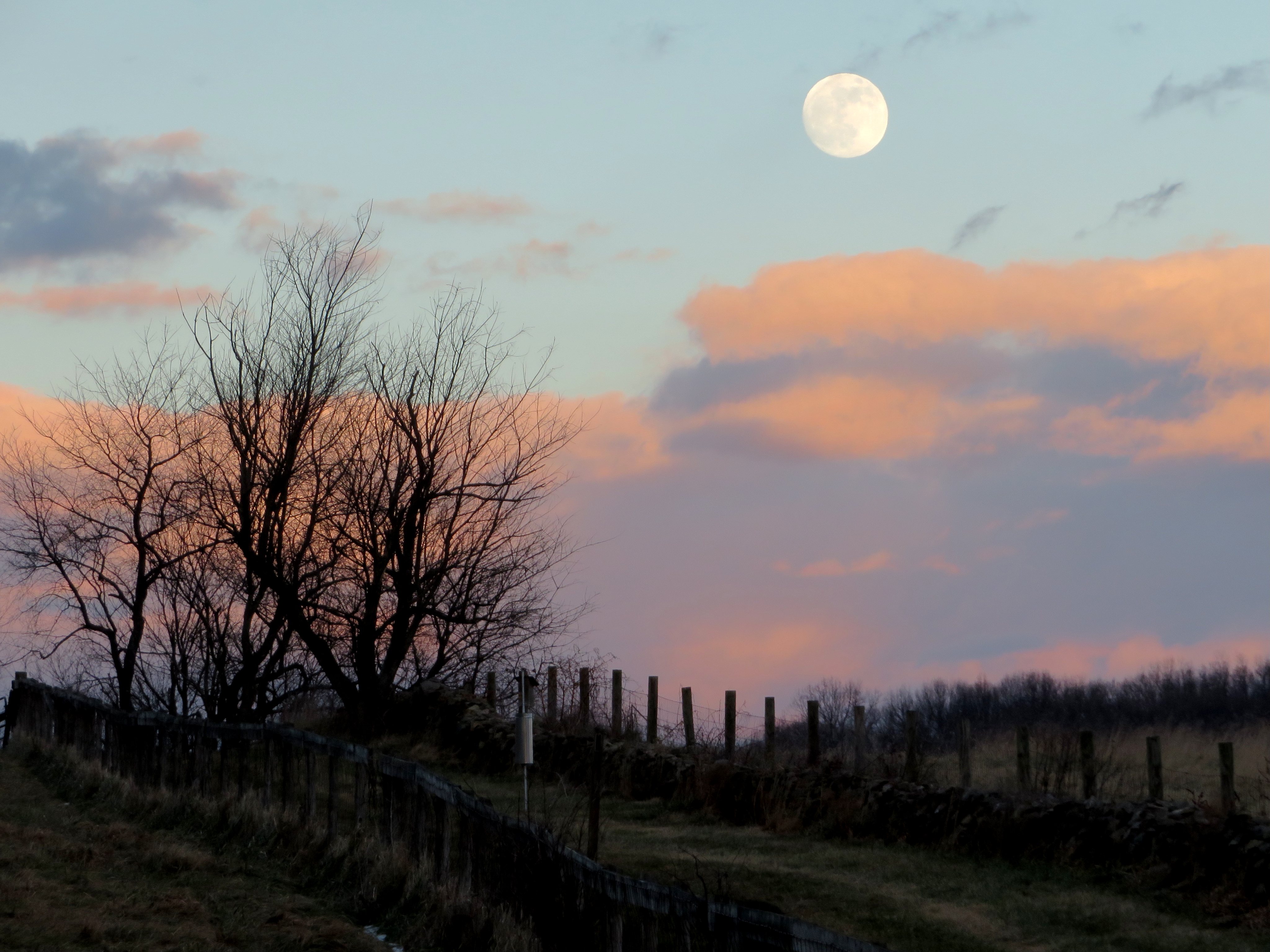 Free download wallpaper Nature, Clouds, Dusk, Fence, Twilight, Moon on your PC desktop