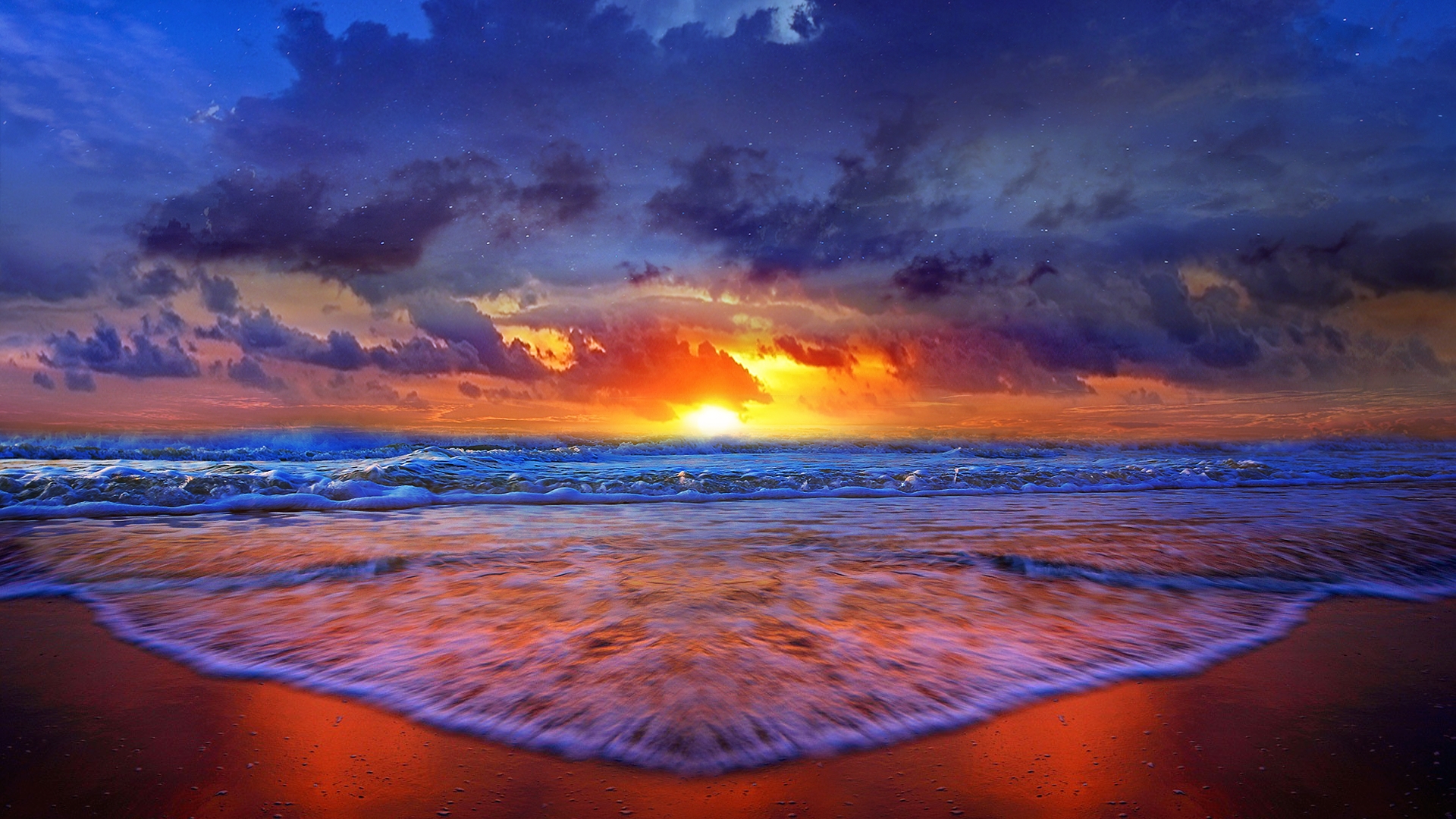 Скачать обои бесплатно Небо, Море, Пляж, Горизонт, Океан, Земля/природа, Закат Солнца картинка на рабочий стол ПК