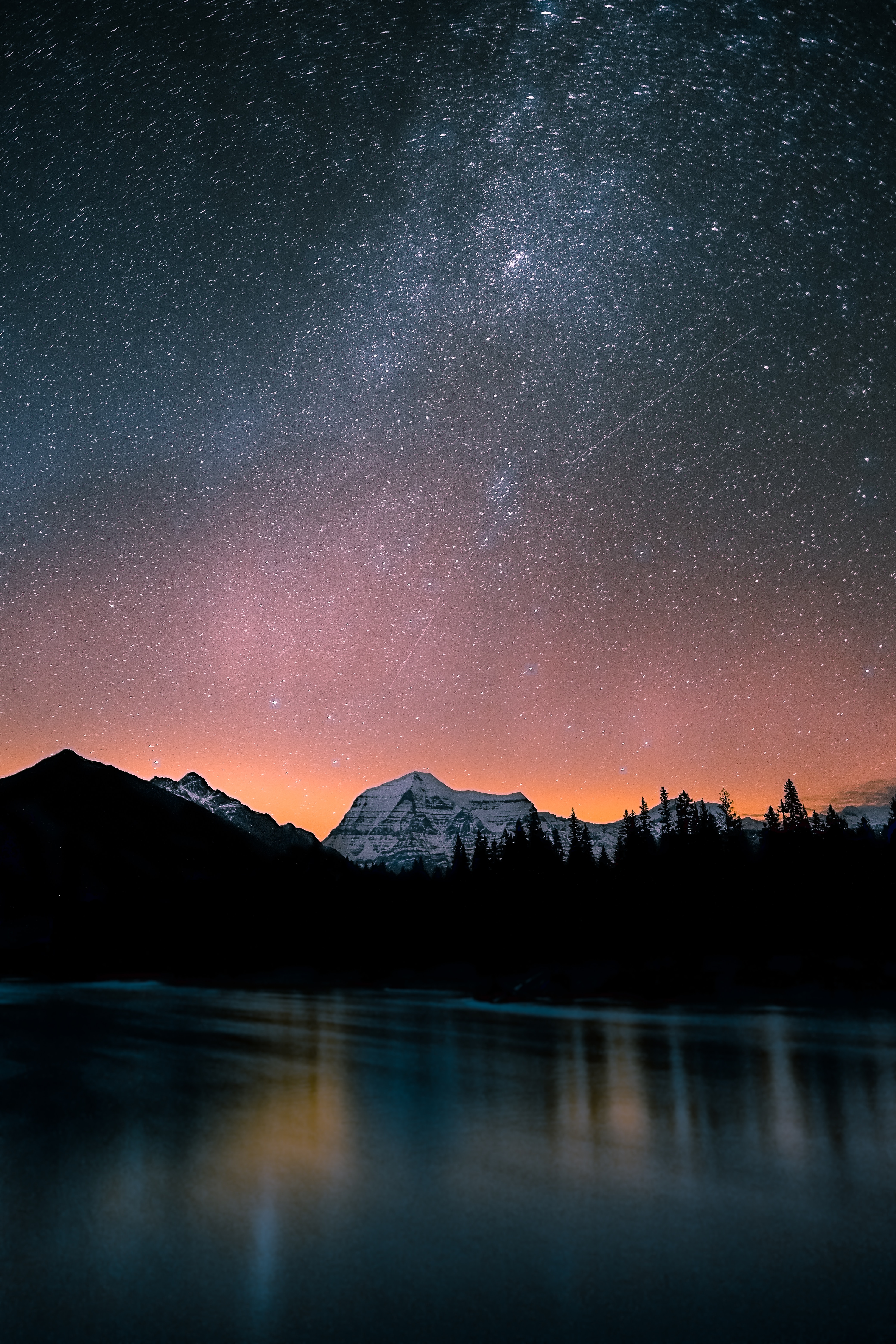 Download mobile wallpaper Mountains, Lake, Starry Sky, Landscape, Night, Dark for free.