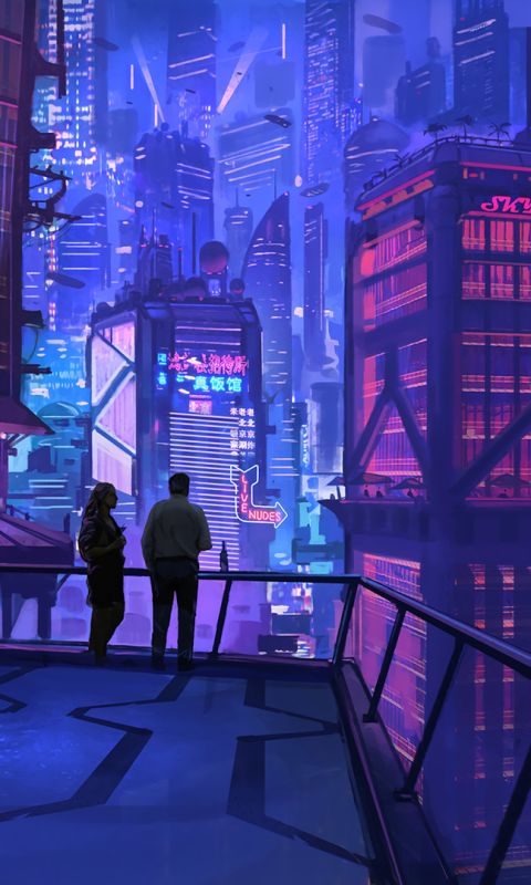 Download mobile wallpaper Night, City, Cyberpunk, Sci Fi, Rooftop for free.