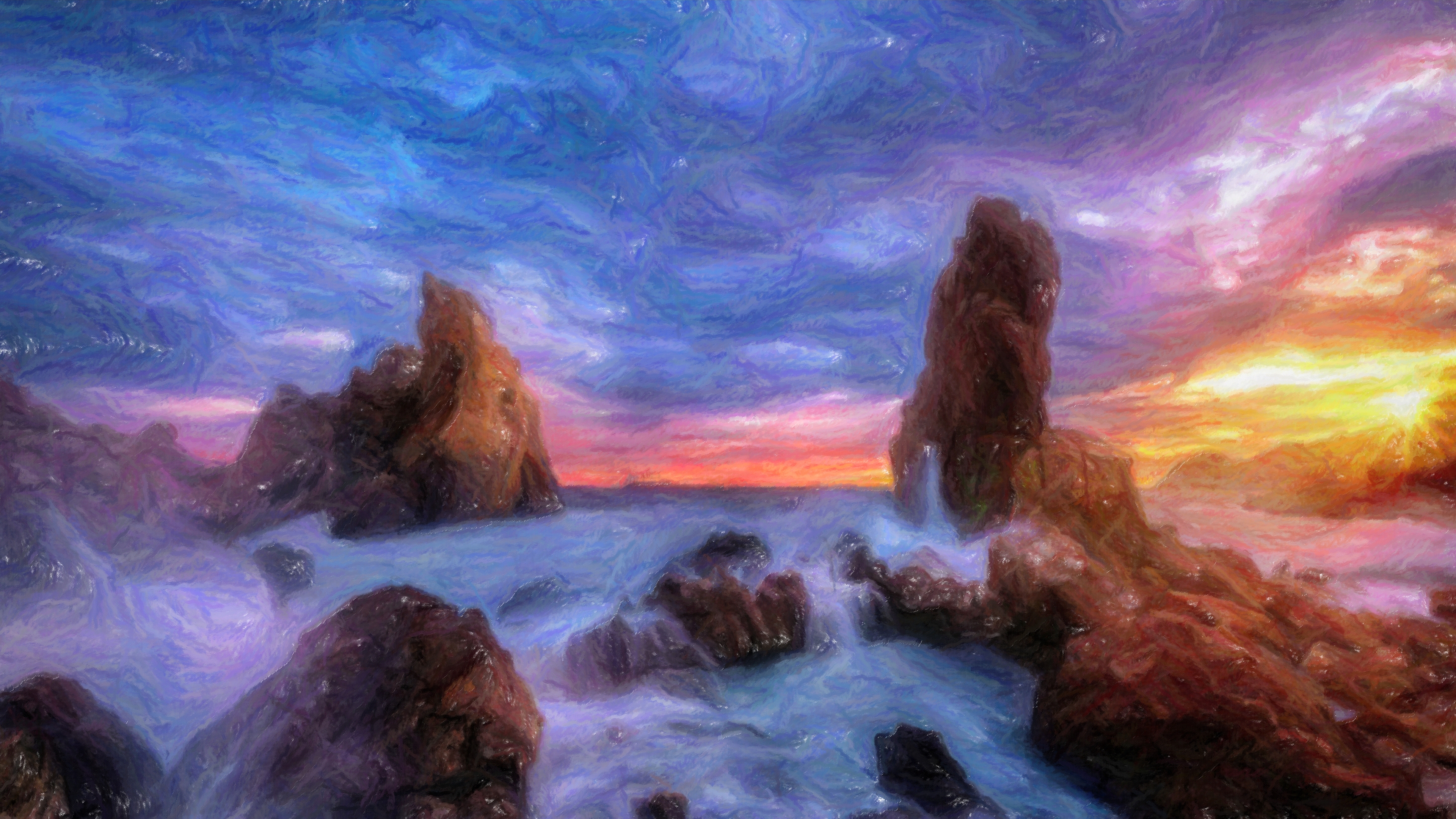 Скачать картинку Закат, Художественные, Морской Пейзаж в телефон бесплатно.