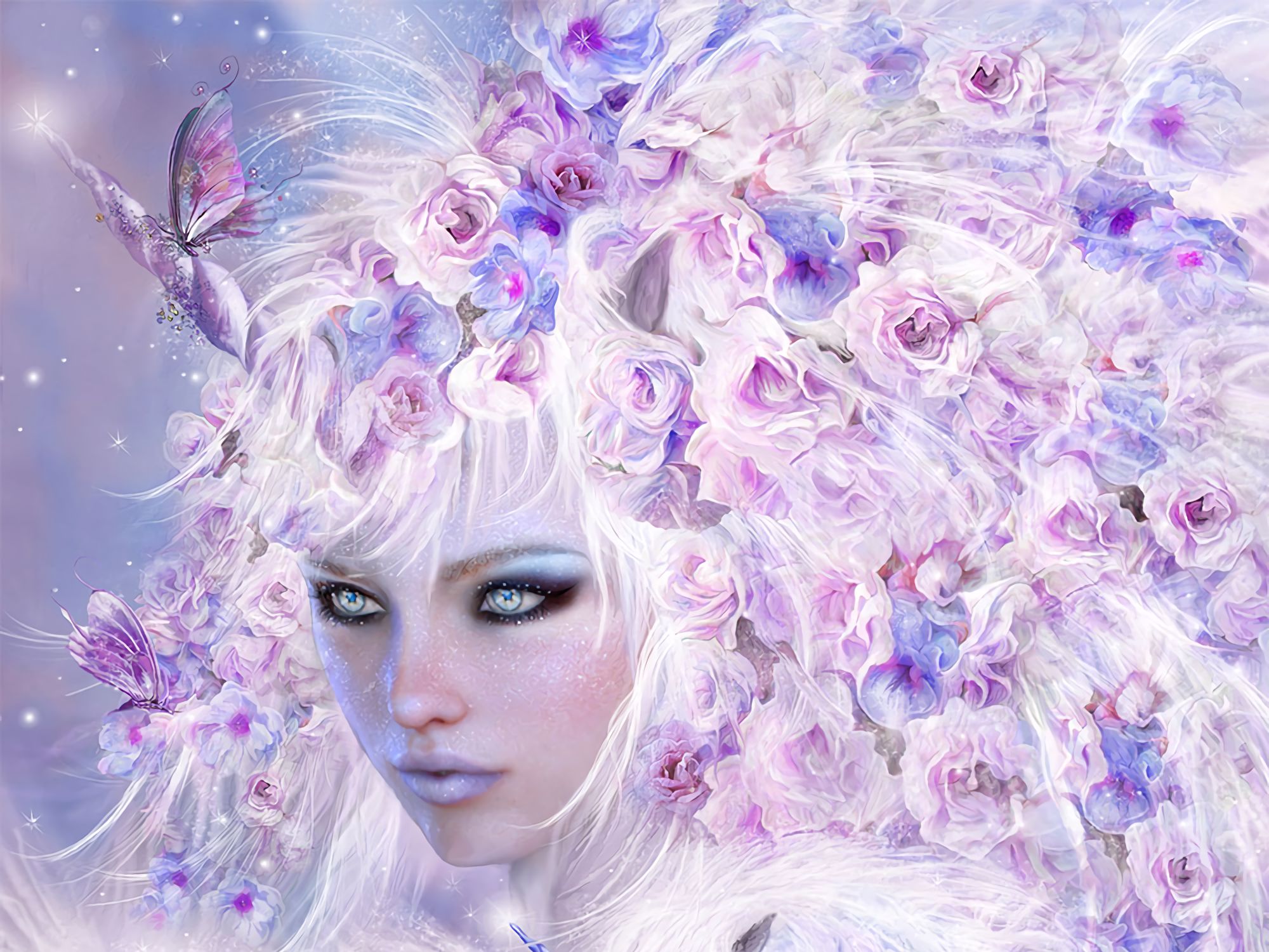 PCデスクトップに蝶, ファンタジー, ピンク, 花, 妖精画像を無料でダウンロード