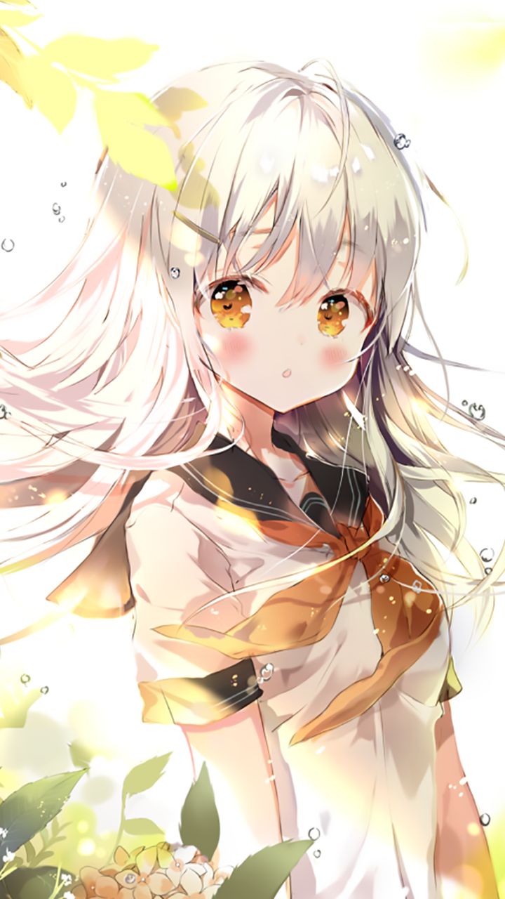 Download mobile wallpaper Anime, Original, School Uniform, White Hair, Orange Eyes for free.