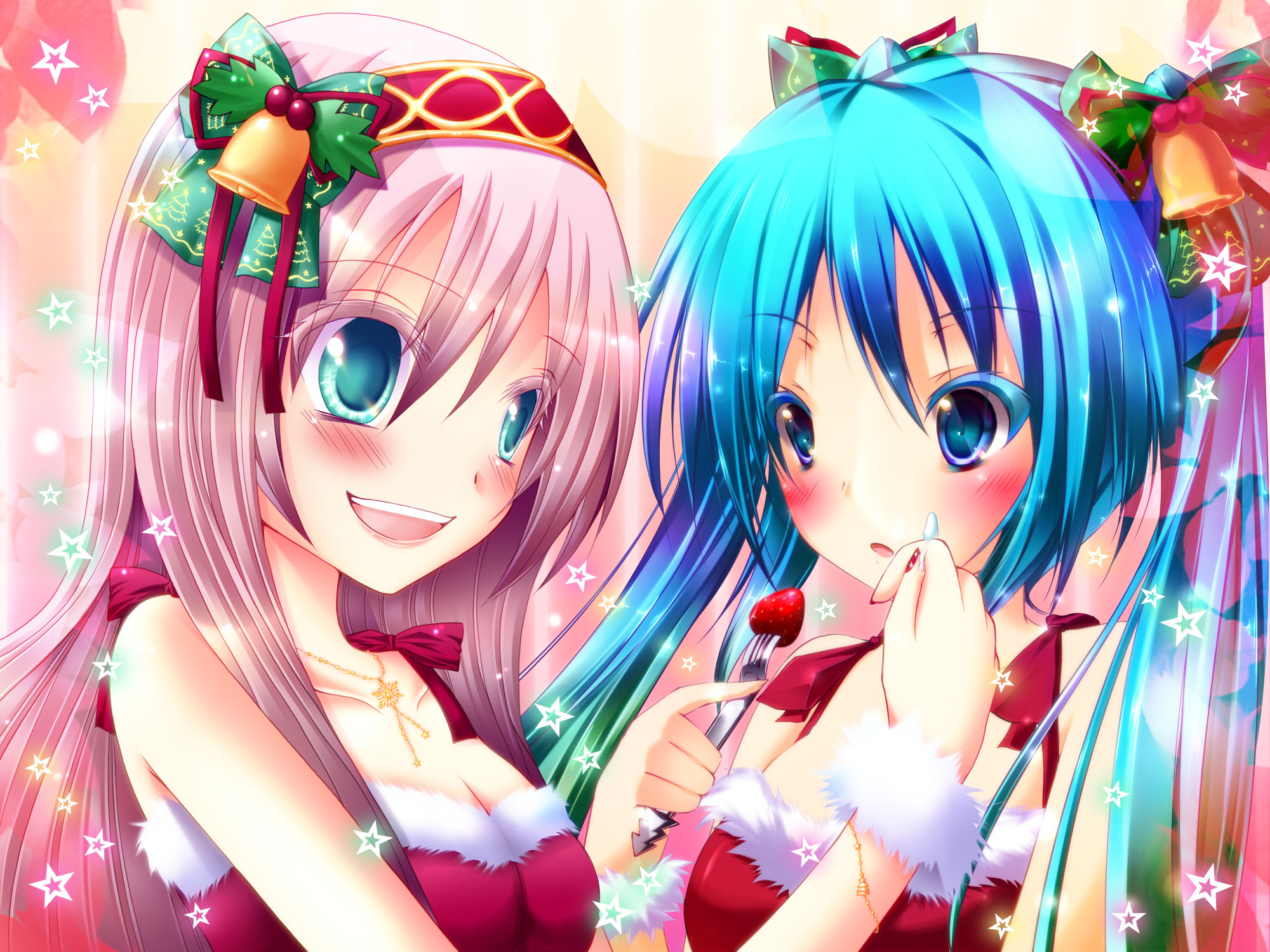Download mobile wallpaper Anime, Christmas, Vocaloid, Hatsune Miku, Luka Megurine for free.