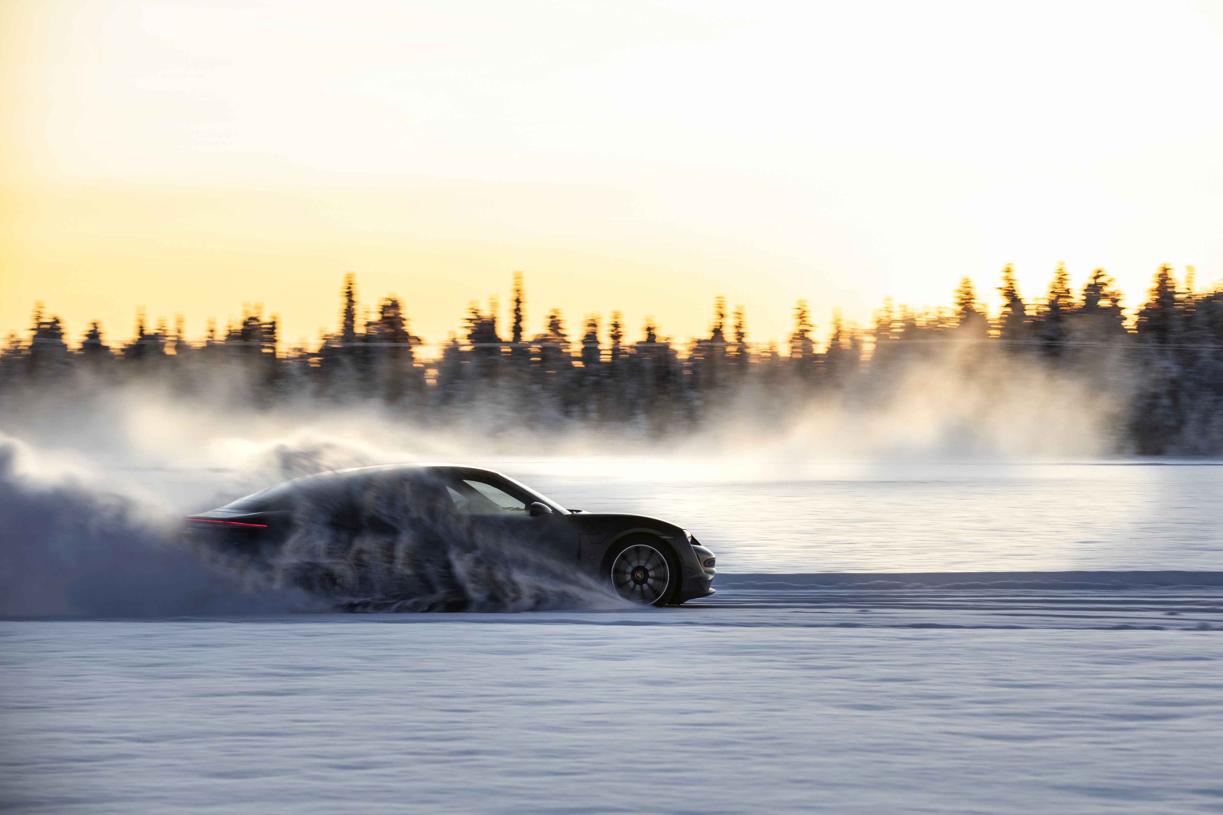 Download mobile wallpaper Winter, Porsche, Snow, Car, Vehicles, Black Car, Porsche Taycan 4S for free.