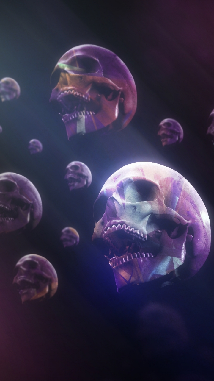 Download mobile wallpaper Halloween, Dark, 3D, Skull, Psychedelic, Cgi, Trippy for free.