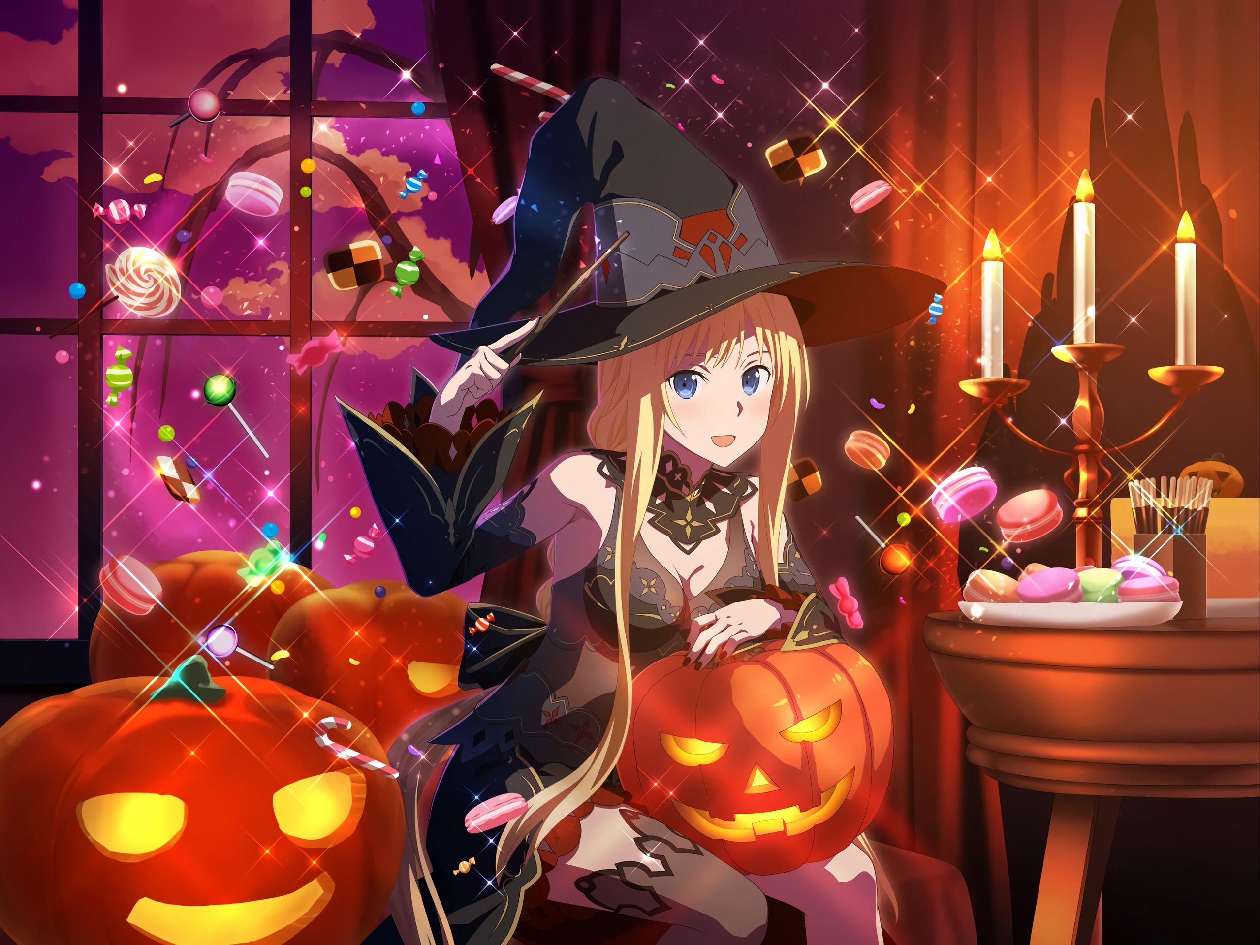 Download mobile wallpaper Anime, Halloween, Pumpkin, Sword Art Online, Witch Hat, Alice Zuberg for free.