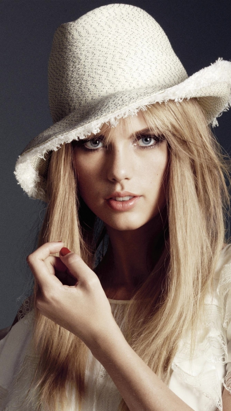 Download mobile wallpaper Music, Singer, Blonde, Hat, Blue Eyes, American, Taylor Swift for free.