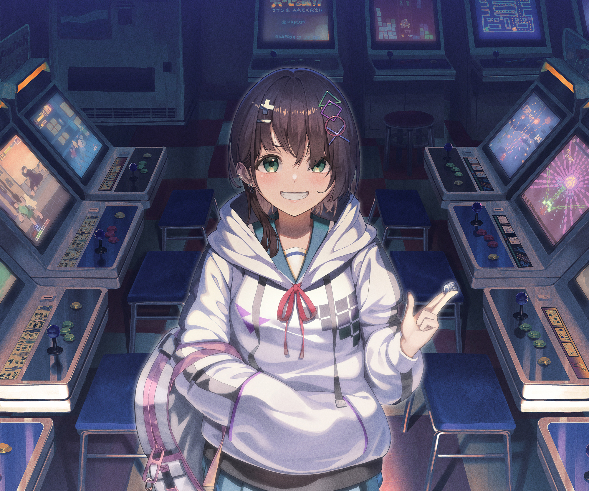 anime, girl, arcade