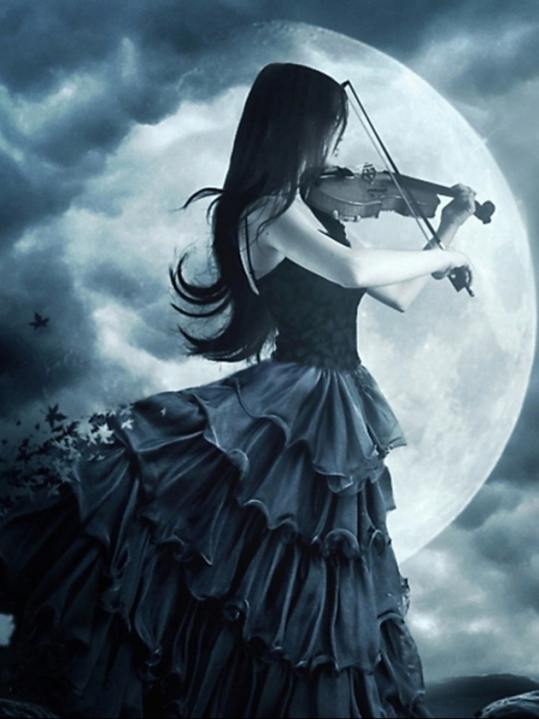 Download mobile wallpaper Music, Gothic, Moon, Dark, Violin for free.