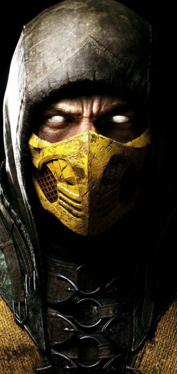 Handy-Wallpaper Mortal Kombat, Maske, Haube, Computerspiele, Skorpion (Mortal Kombat), Weiße Augen, Mortal Kombat X kostenlos herunterladen.
