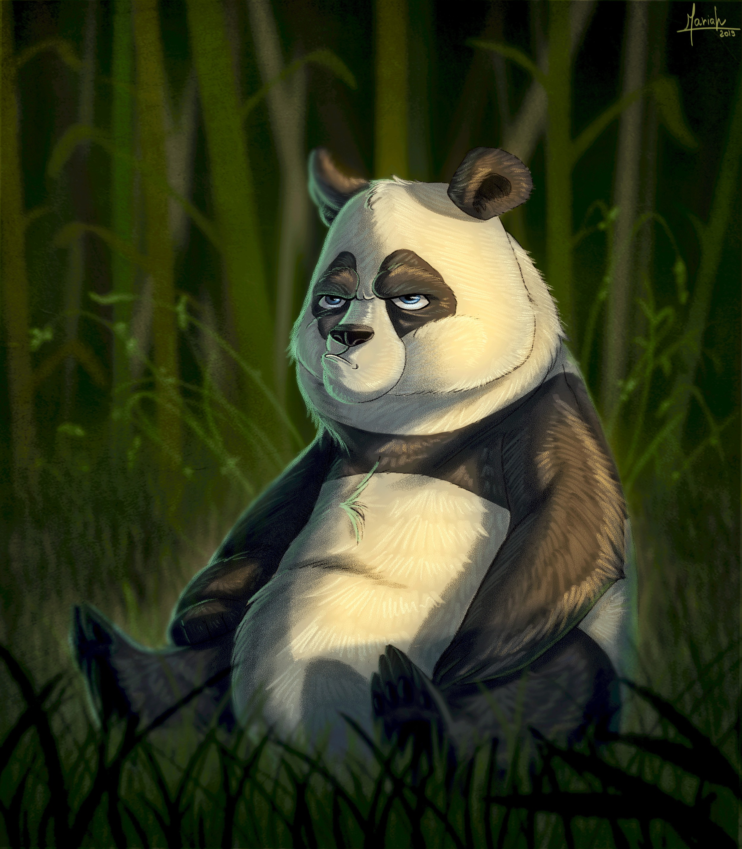 109883 скачать картинку панда, арт, эмоции, недовольство, медведь - обои и заставки бесплатно