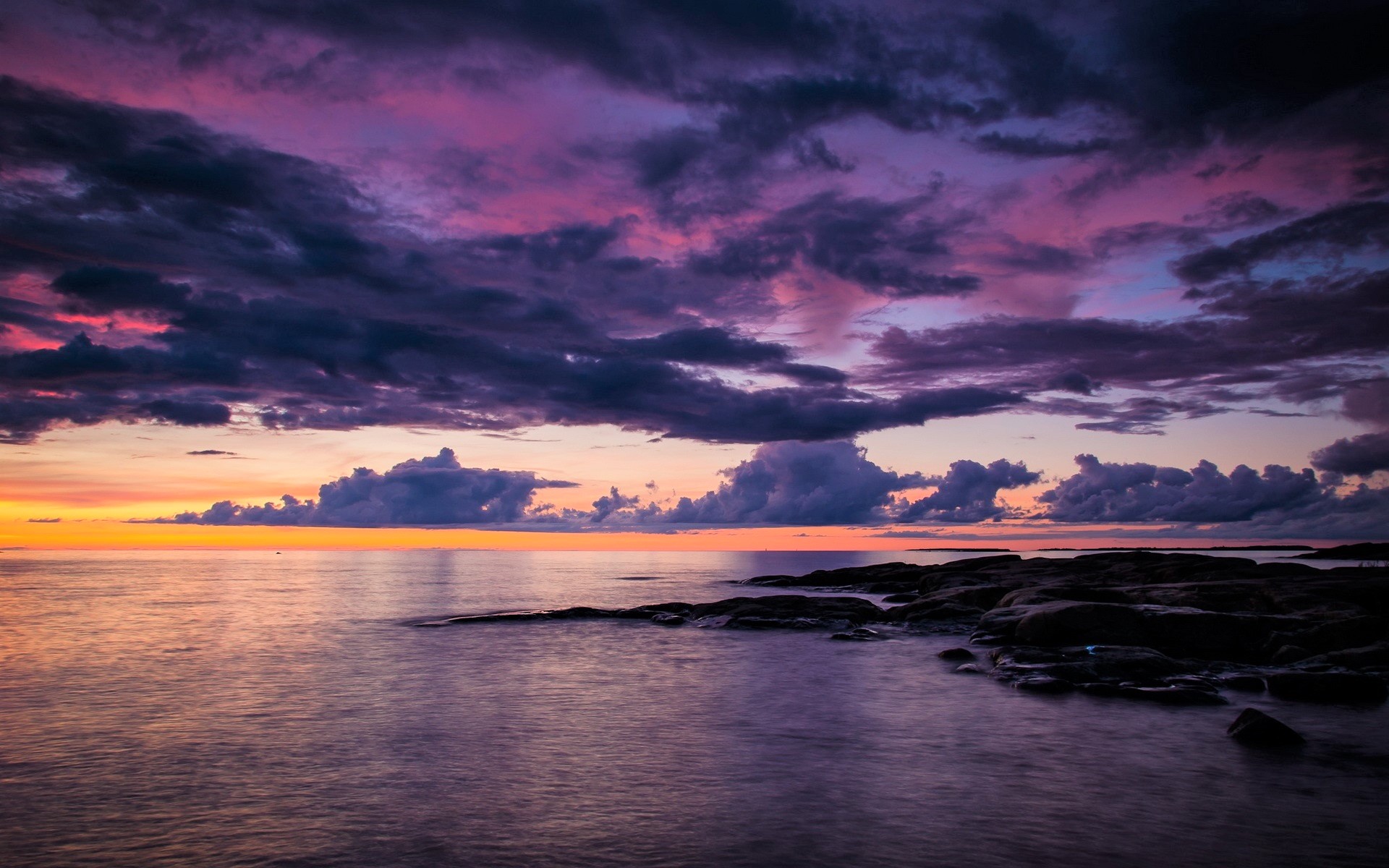 Download mobile wallpaper Sunset, Sea, Horizon, Ocean, Earth, Purple, Cloud for free.