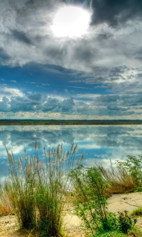 Download mobile wallpaper Sky, Horizon, Lake, Reflection, Earth, Cloud for free.