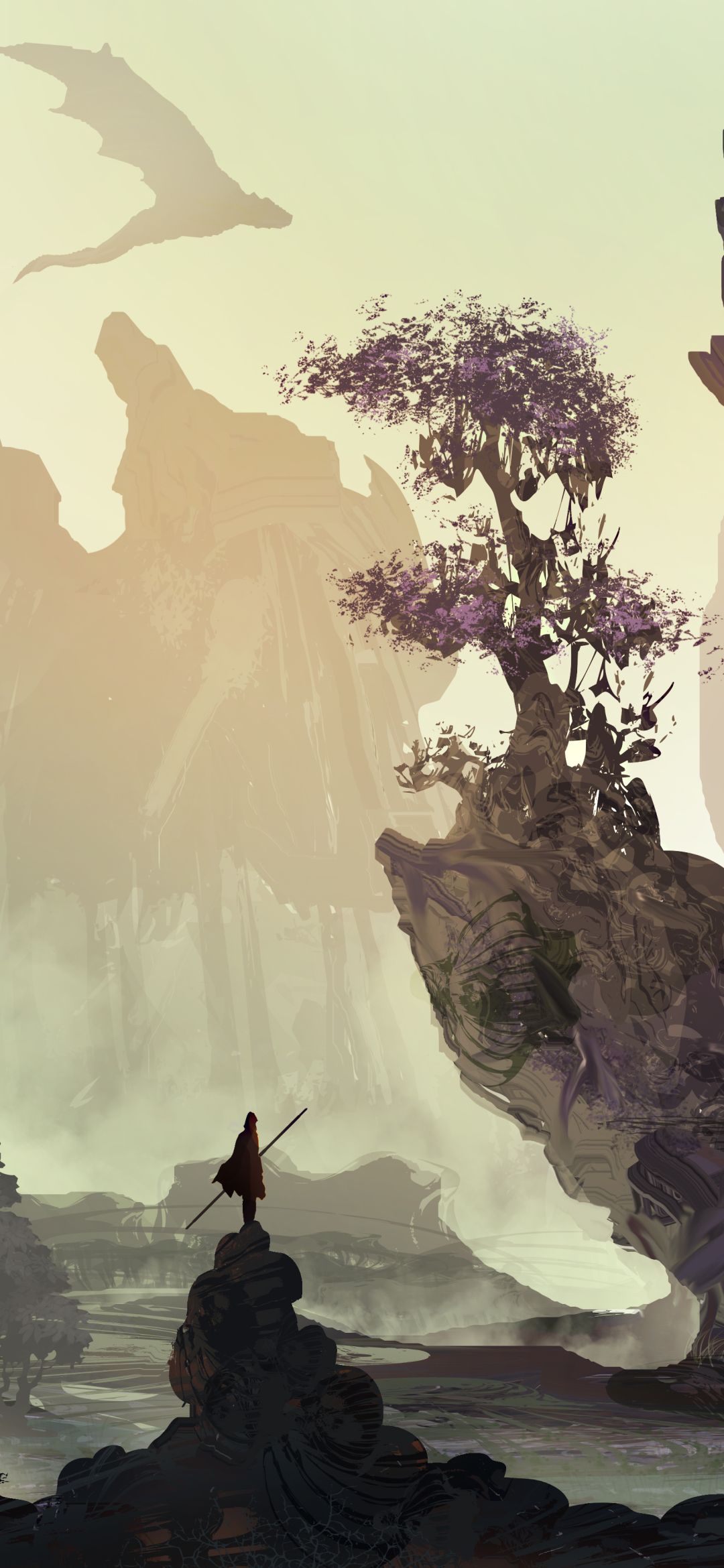 Download mobile wallpaper Landscape, Fantasy, Dragon, Warrior for free.