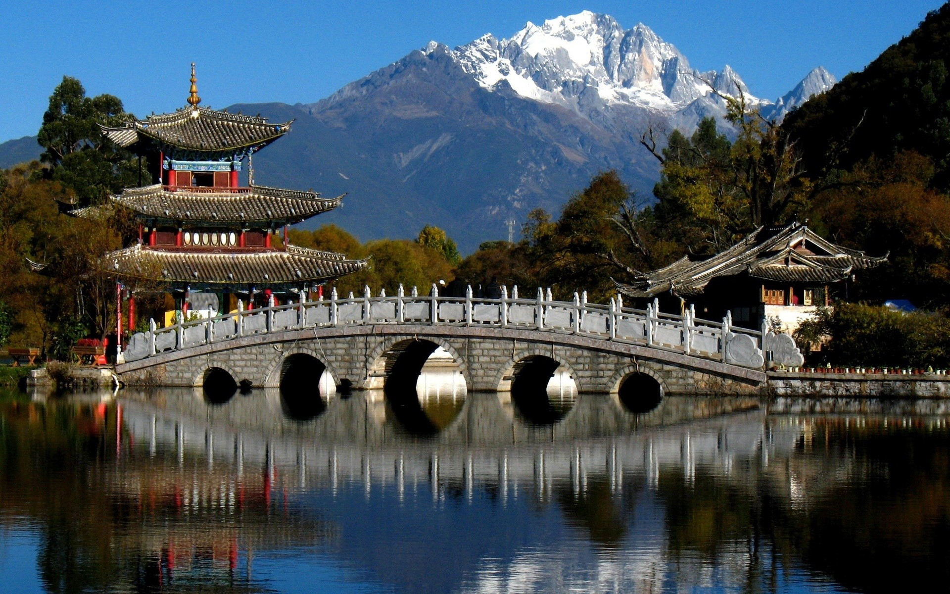 無料モバイル壁紙川, 山脈, 橋, アジア, 風景をダウンロードします。