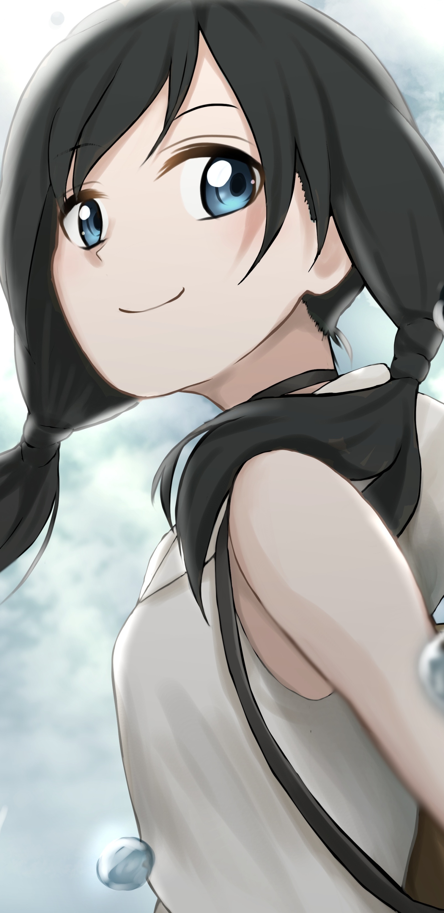 Download mobile wallpaper Anime, Face, Blue Eyes, Black Hair, Weathering With You, Hina Amano for free.