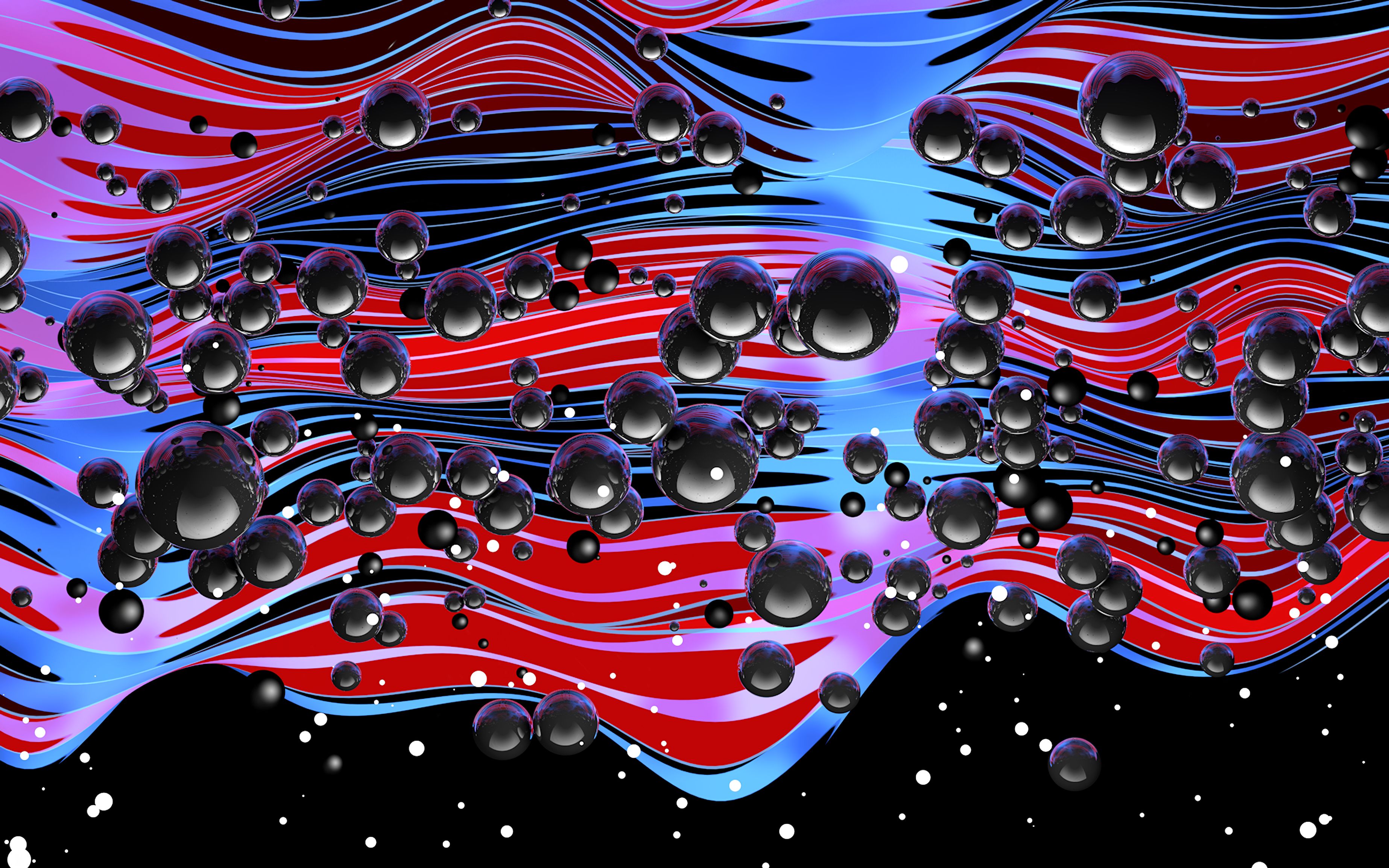 3d, wavy, balls, lines, bubbles HD wallpaper