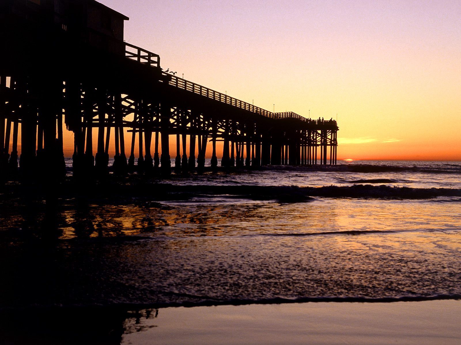 Free download wallpaper Sunset, Evening, Nature, Sea, Pier, California, San Diego, Waves on your PC desktop