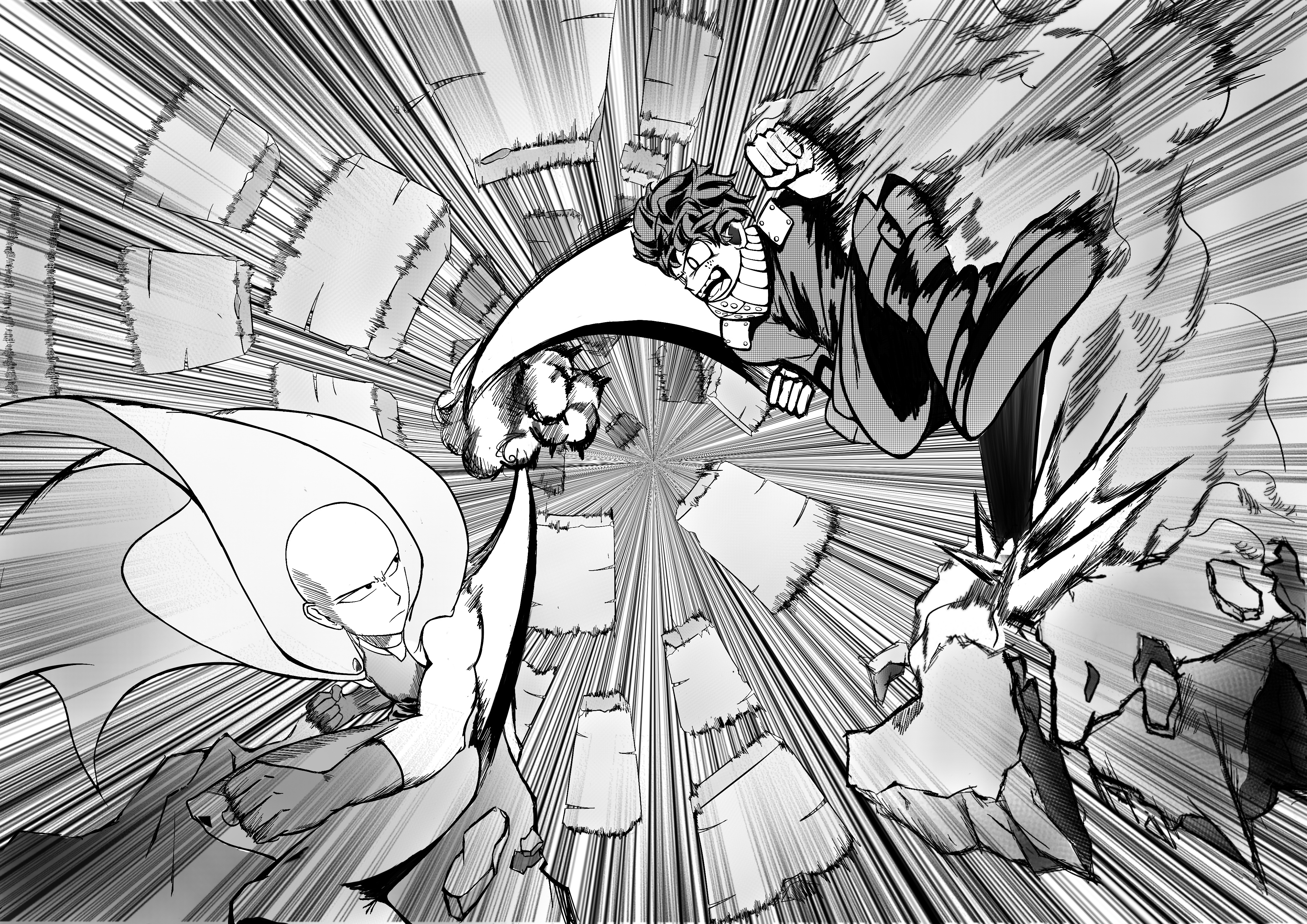 Baixe gratuitamente a imagem Anime, Crossover, Saitama (One Punch Man), One Punch Man, Izuku Midoriya, My Hero Academia na área de trabalho do seu PC